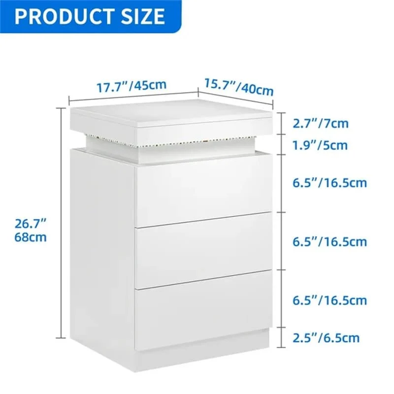 High Gloss Nightstand Bedside Table