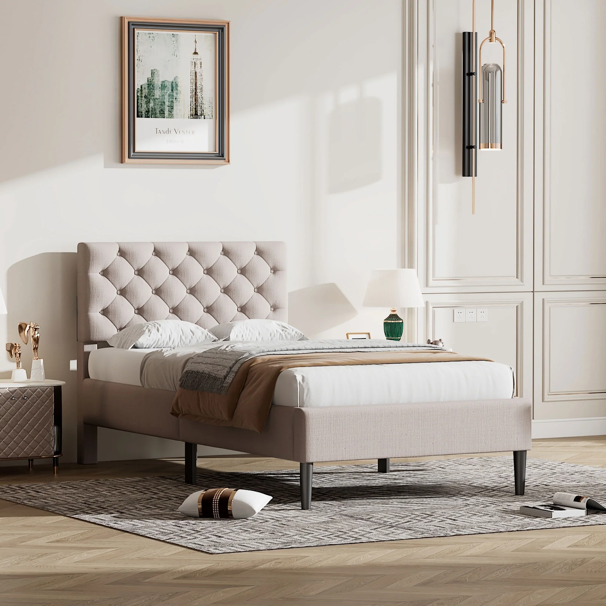 Upholstered Linen Platform Bed