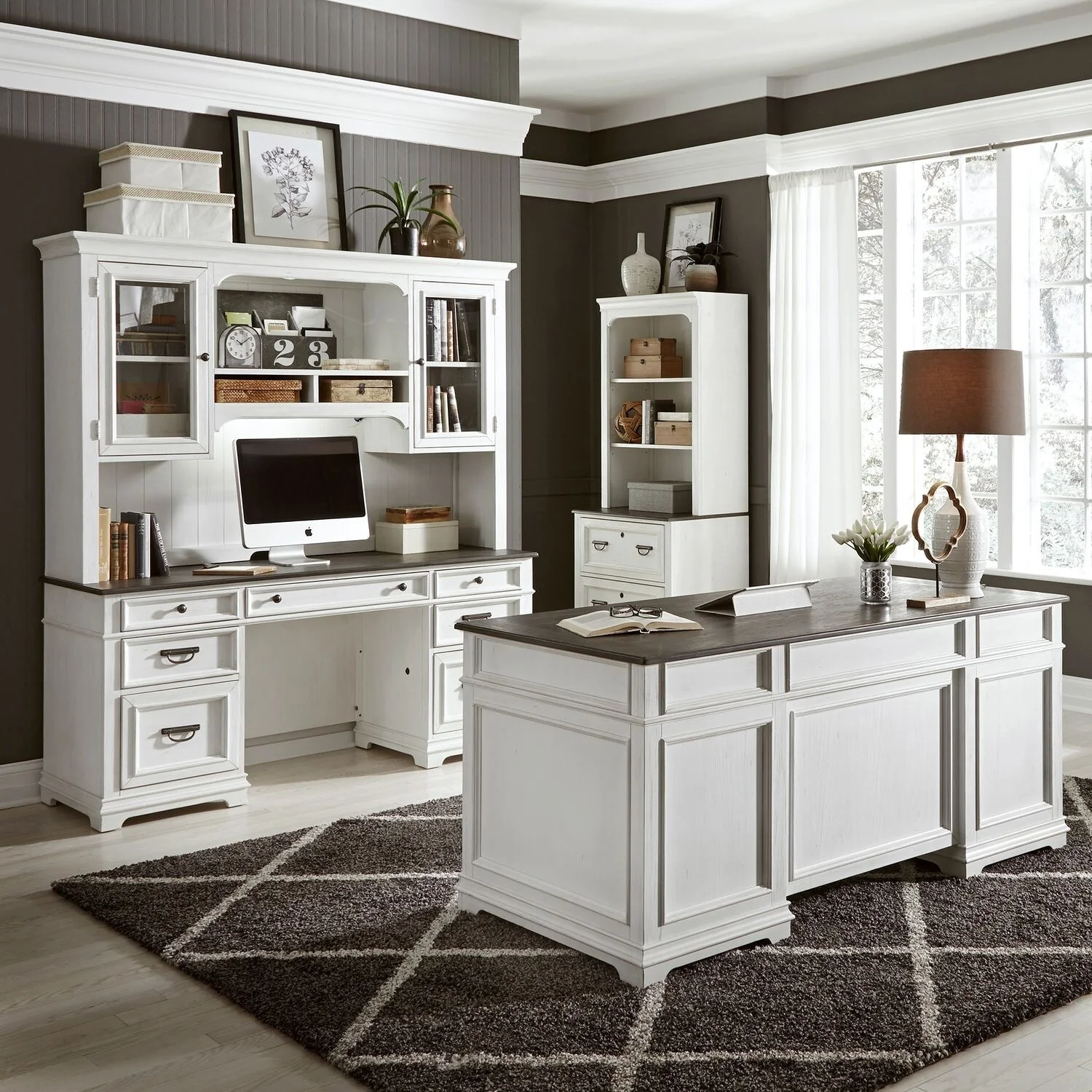 Allyson Park Wirebrushed White Complete Desk