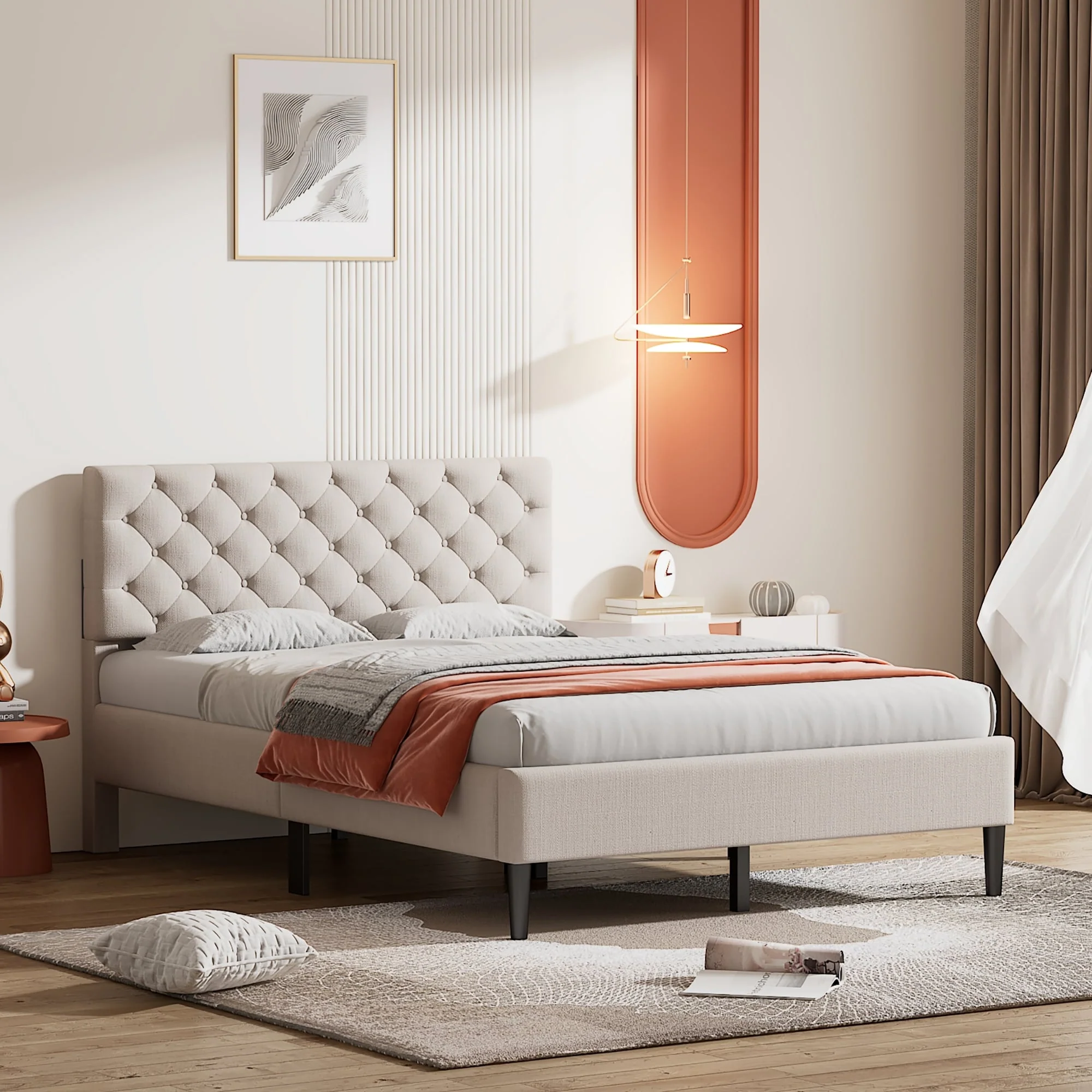 Upholstered Linen Platform Bed