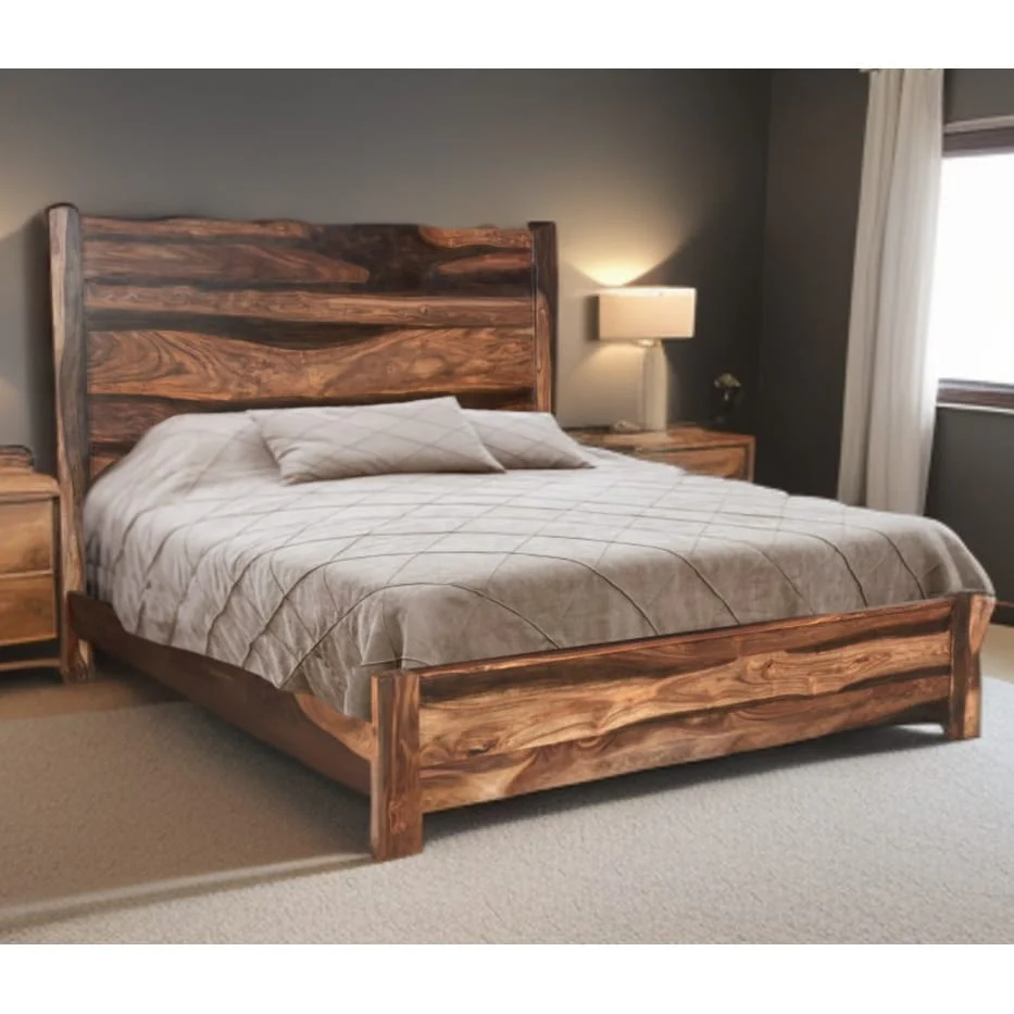 Live Edge Solid Wood Queen Dark Brown Bed