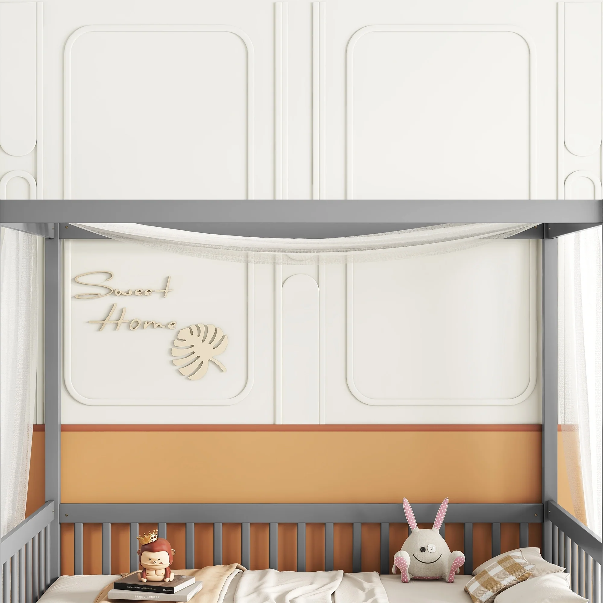 Canopy Frame Floor Bed with Fence