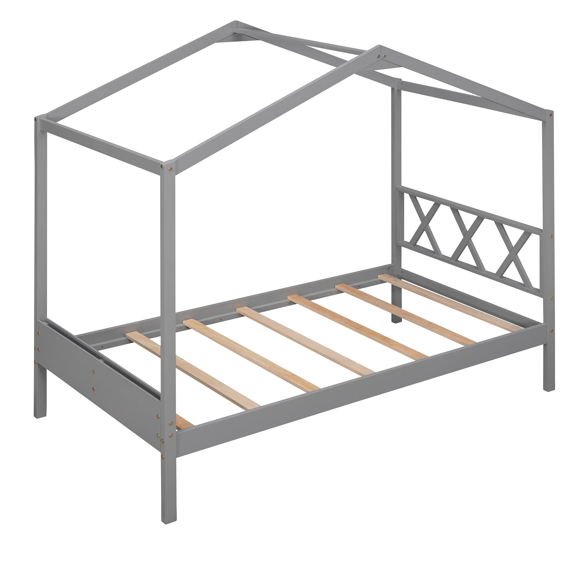 Wood House Bed with Storage Space