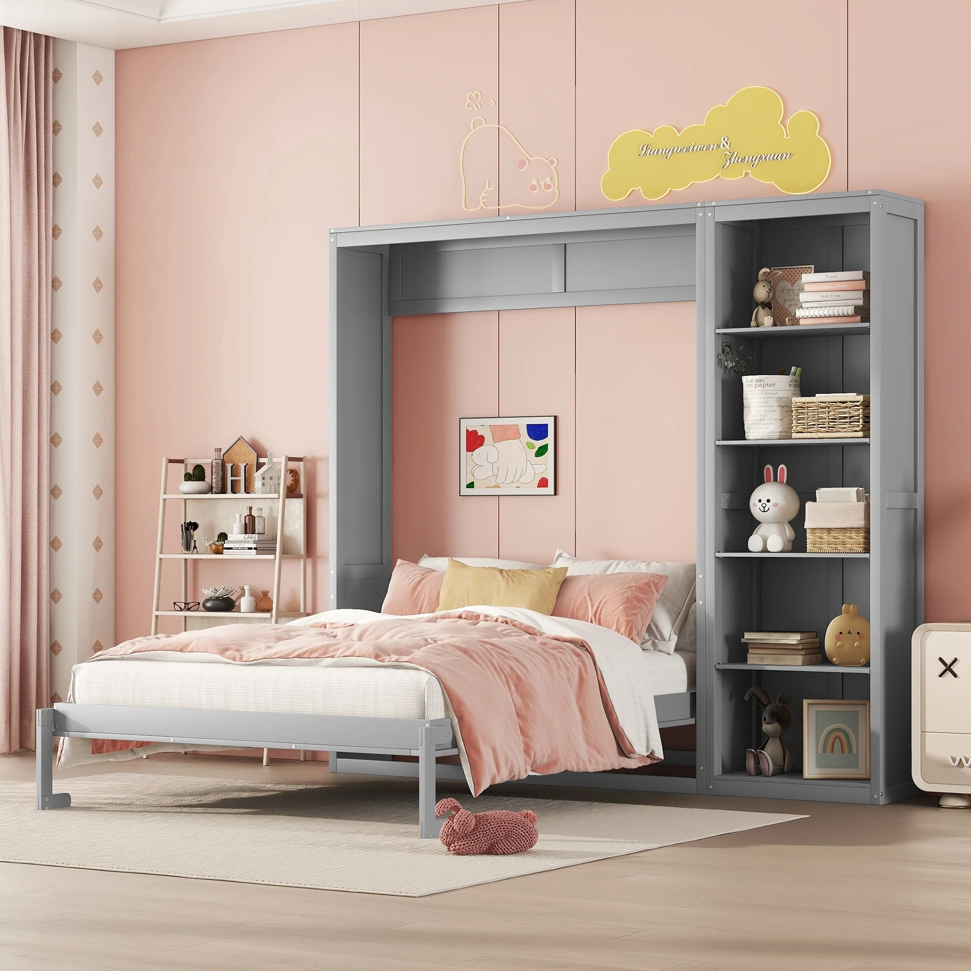 Full Size Murphy Bed Wall Bed with Shelves