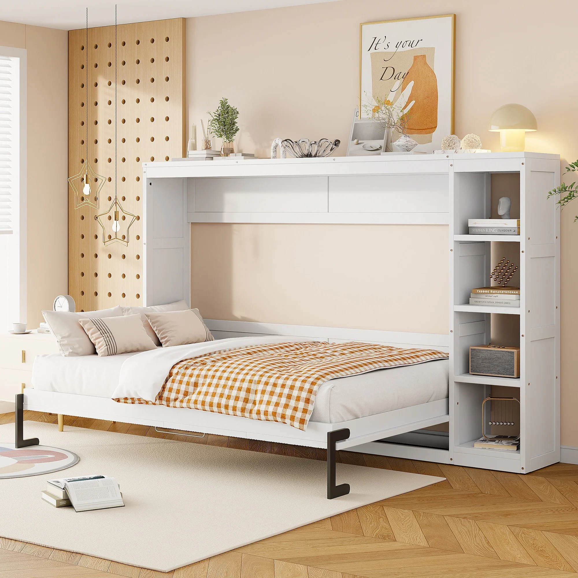 Full Size Murphy Bed with Bookshelf