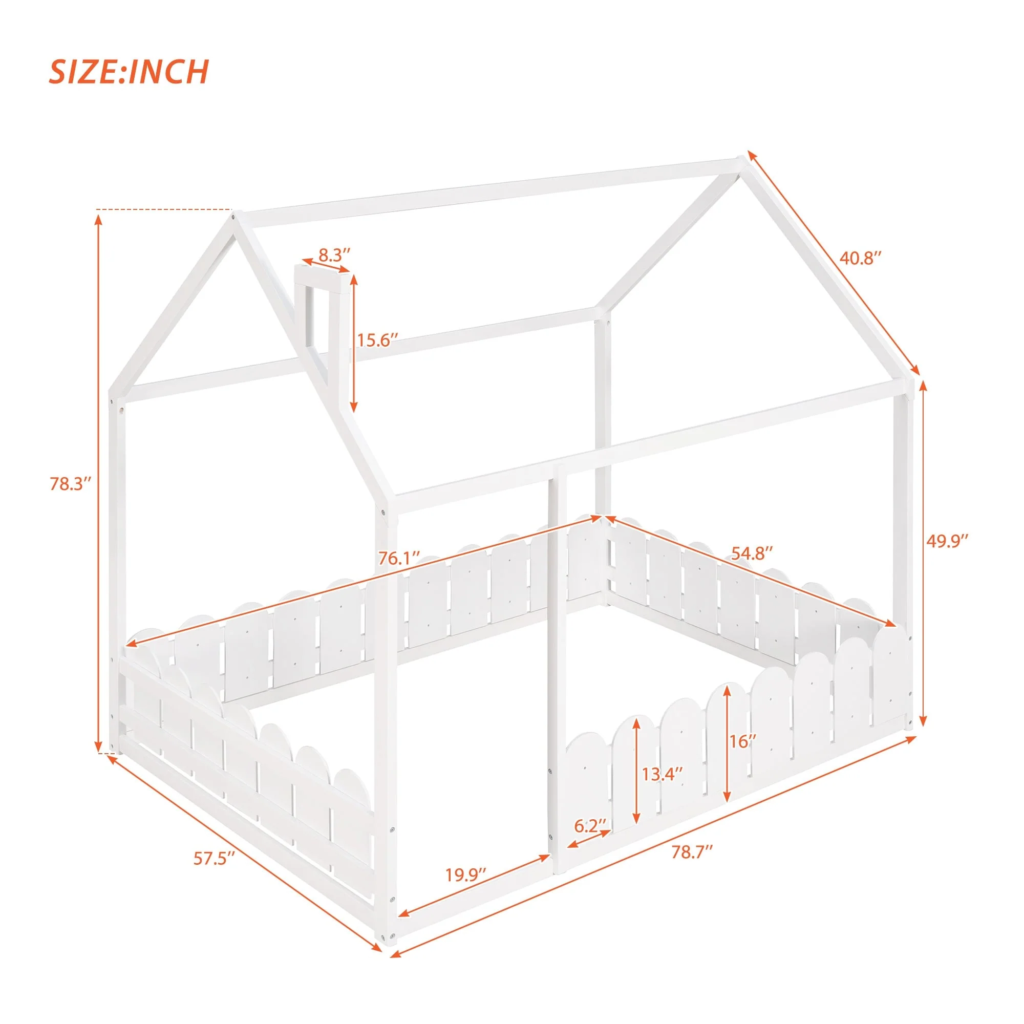 Wood Bed House Bed Frame with Fence