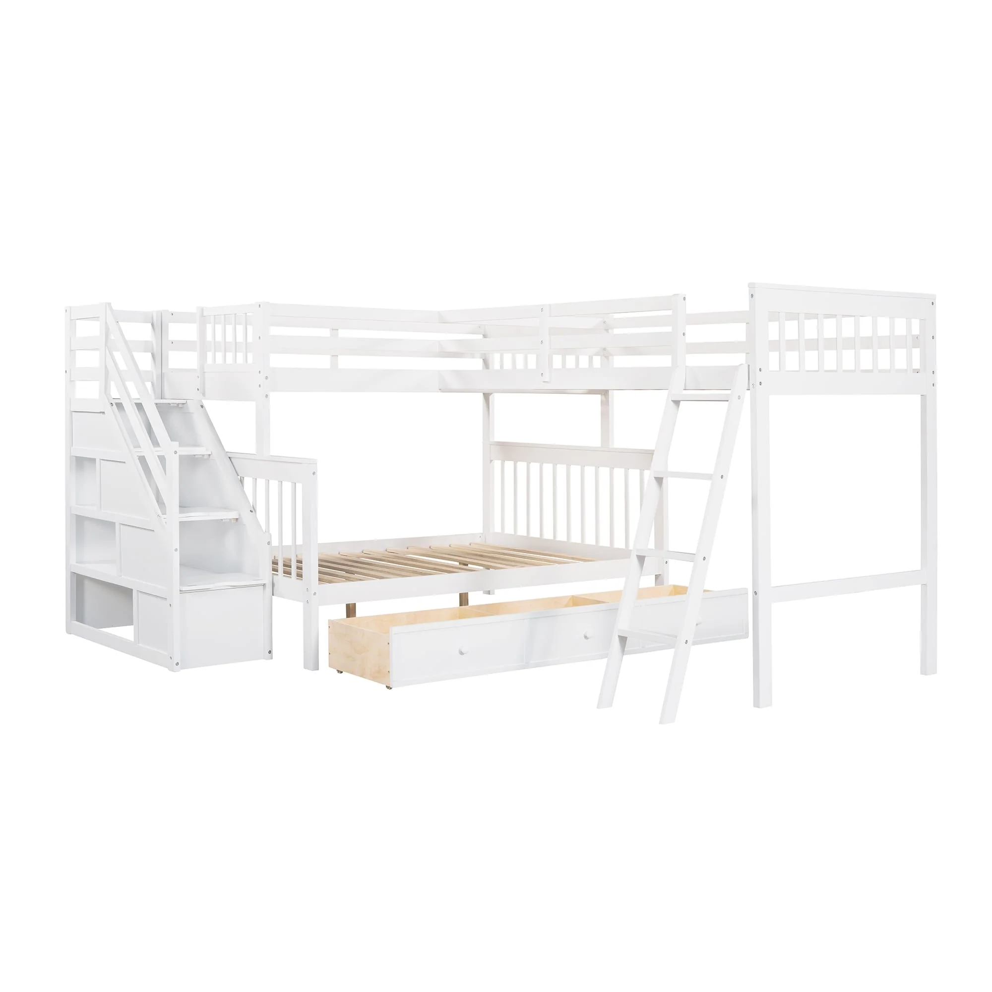 over L-Shaped Bunk Bed With 3 Drawers