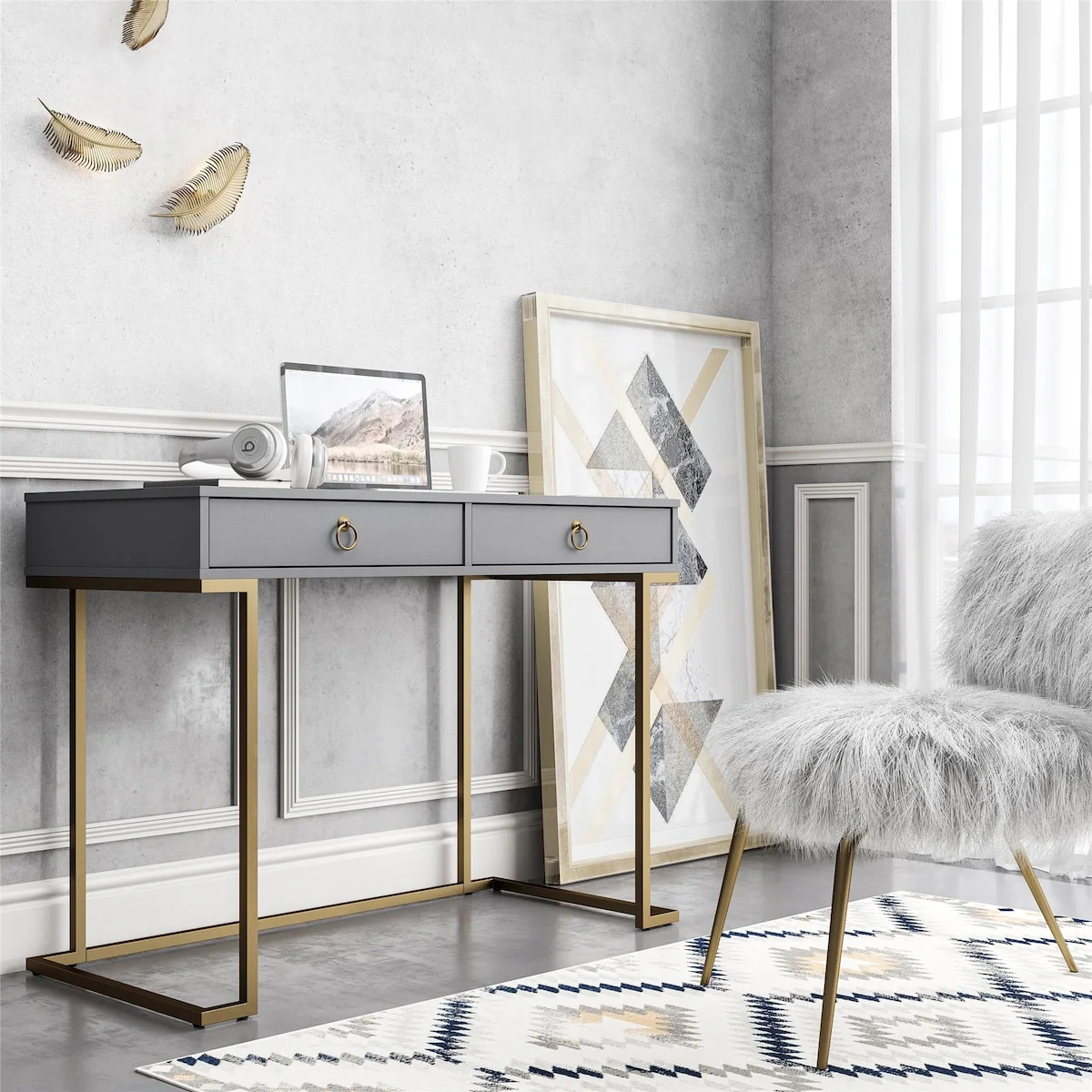 Camila Writing Desk, Graphite Gray