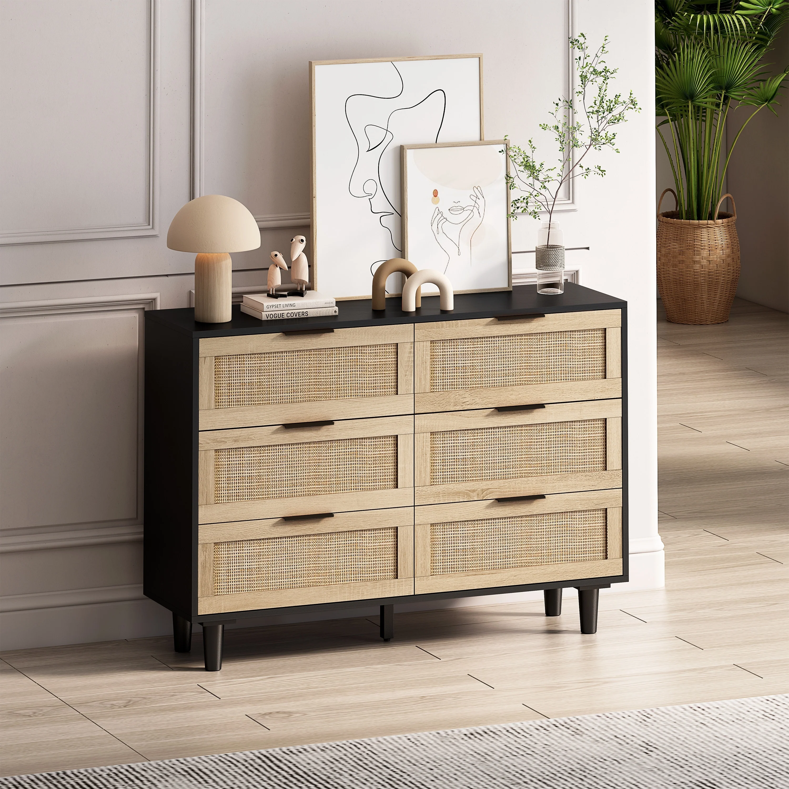 6-Drawer Rattan Storage Dresser
