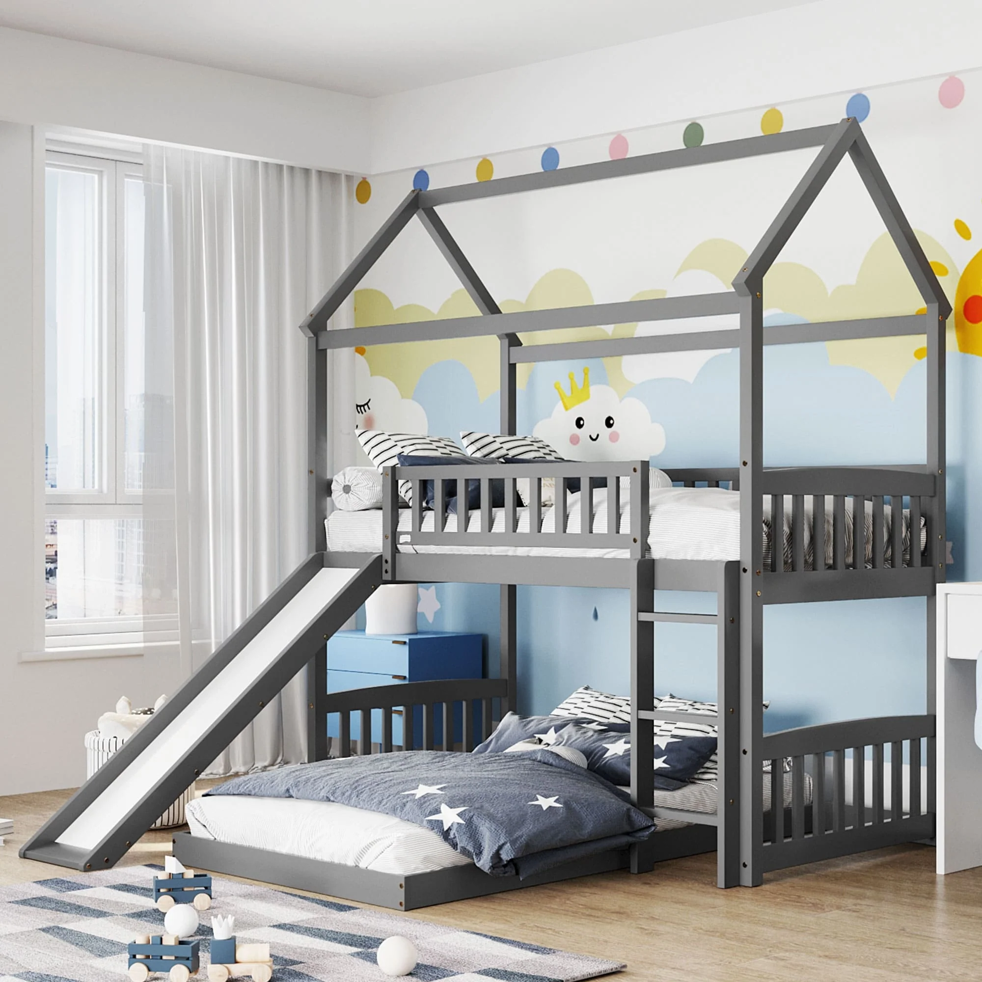 Over Bunk Bed with Slide