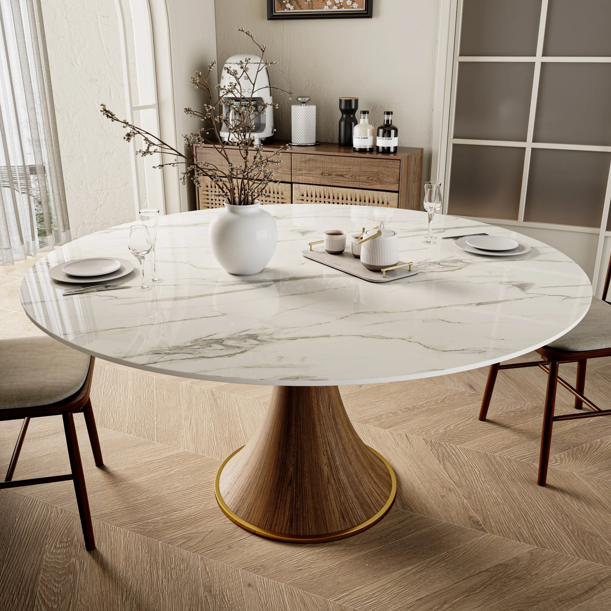 Round Dining Table Wooden Base