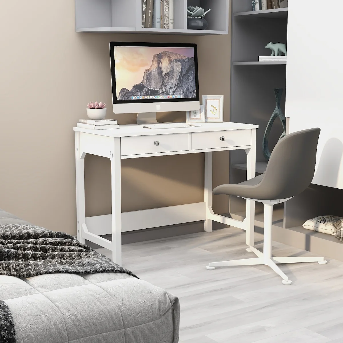 White Writing Desk with 2 Drawers