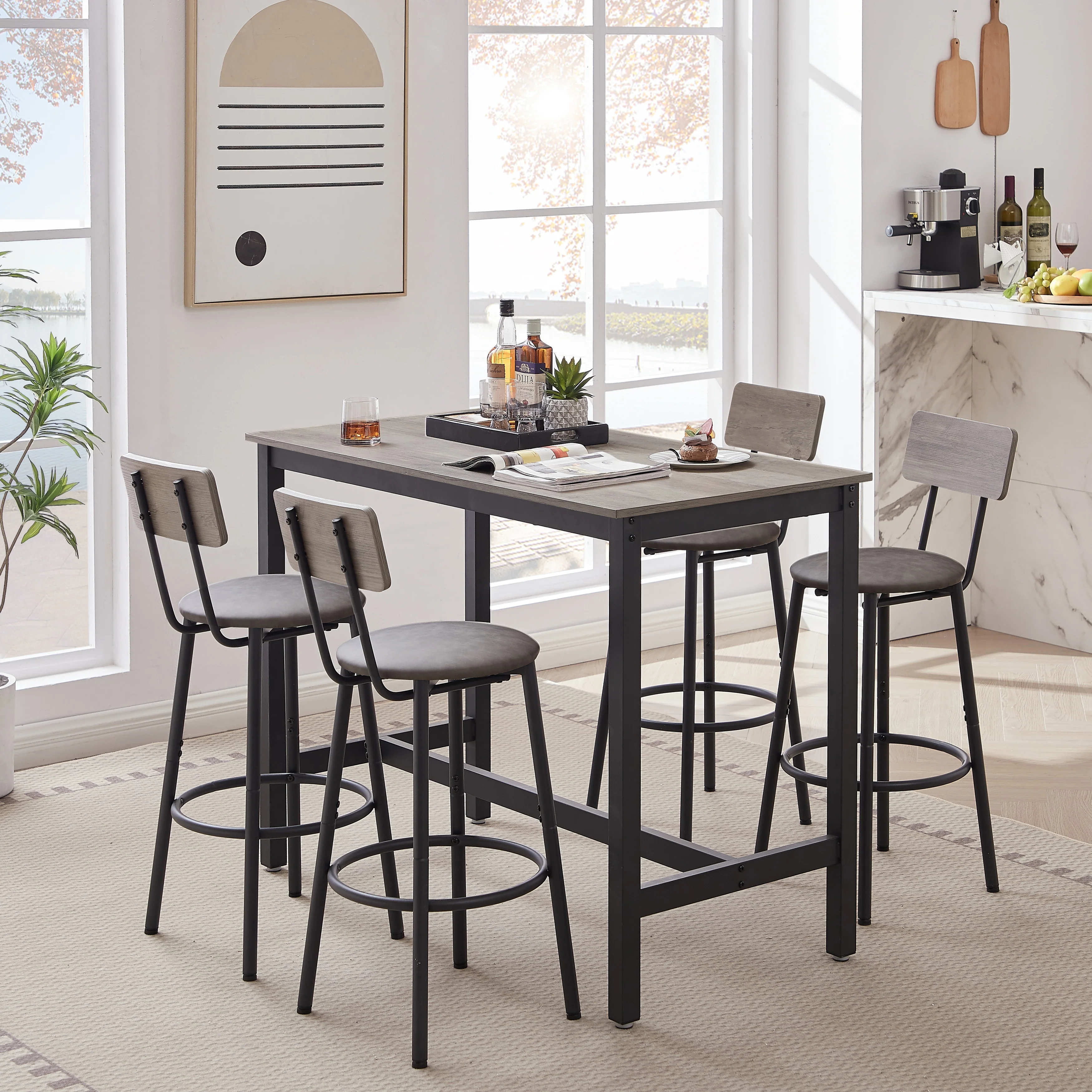 Bar Table Set with 4 Bar stools