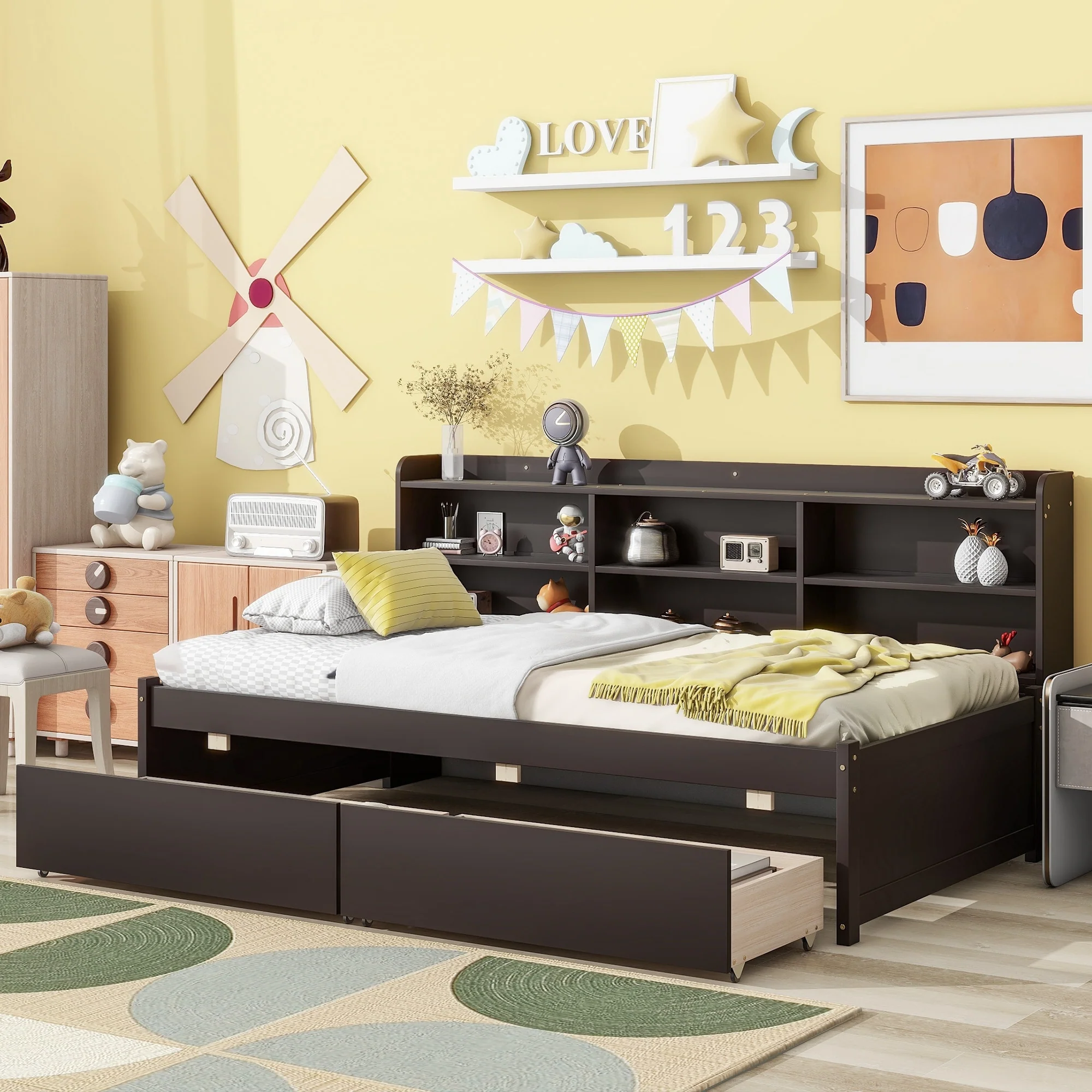 Bed with Side Bookcase