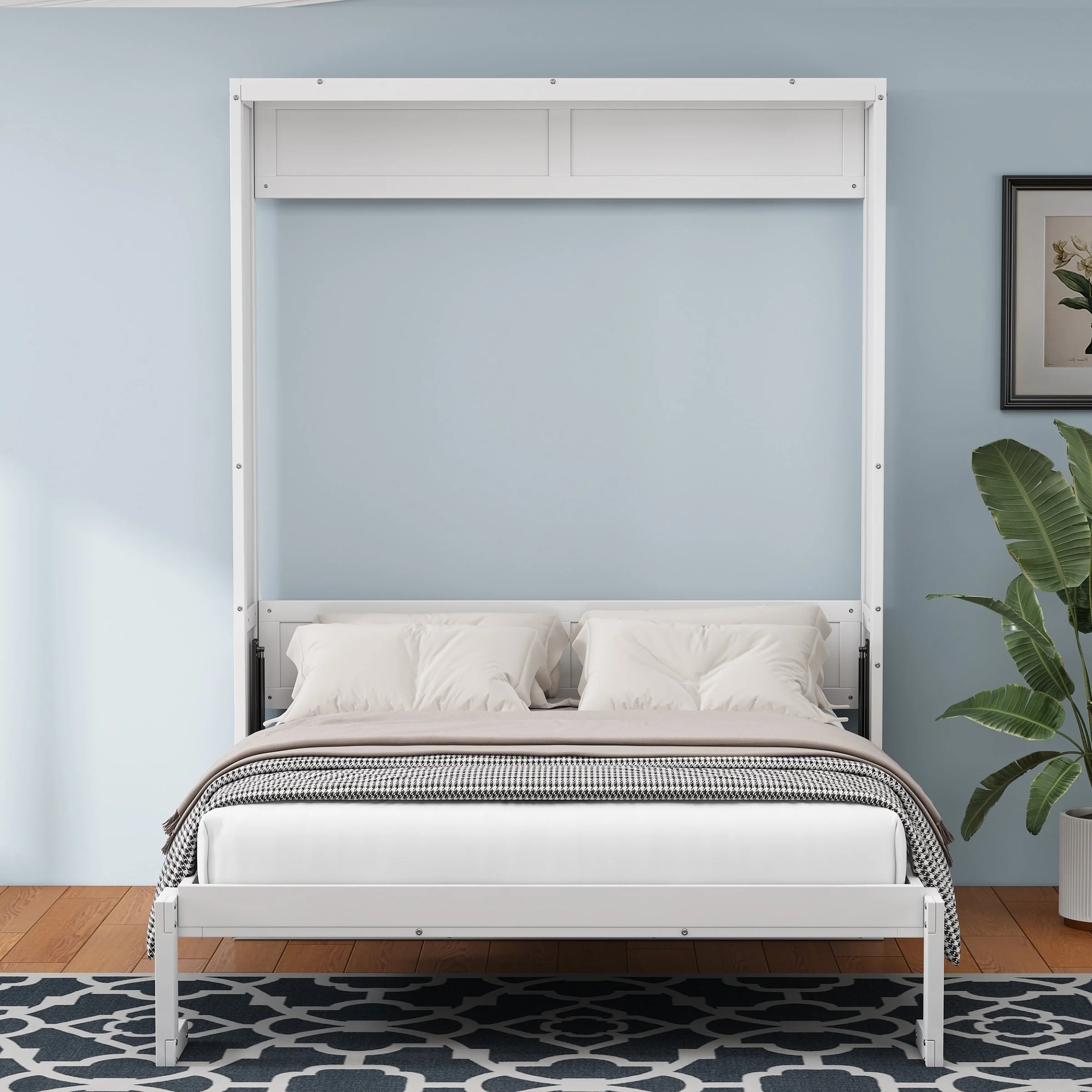 White Full Murphy Bed, Desk Combo