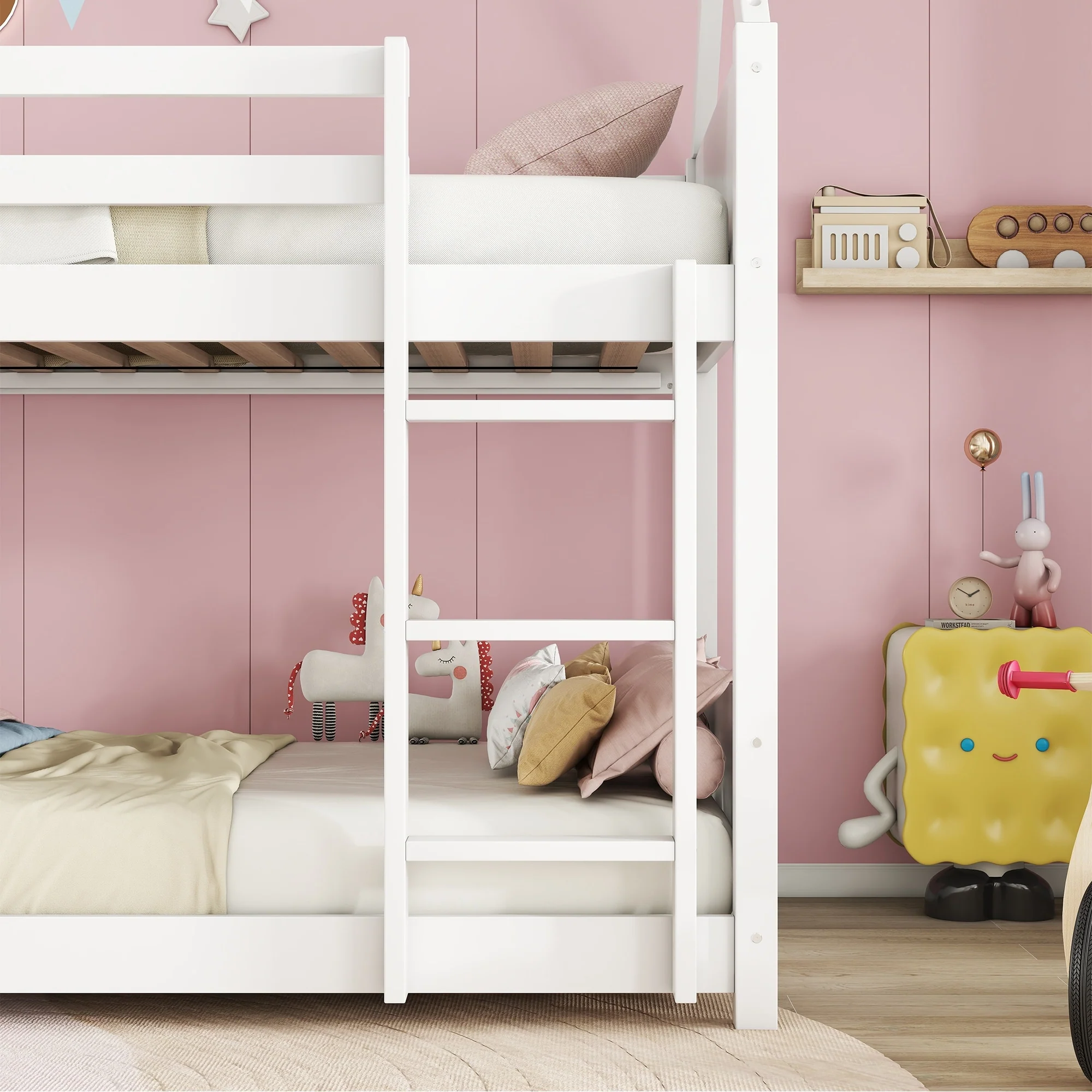 House Floor Bunk Bed with Headboards