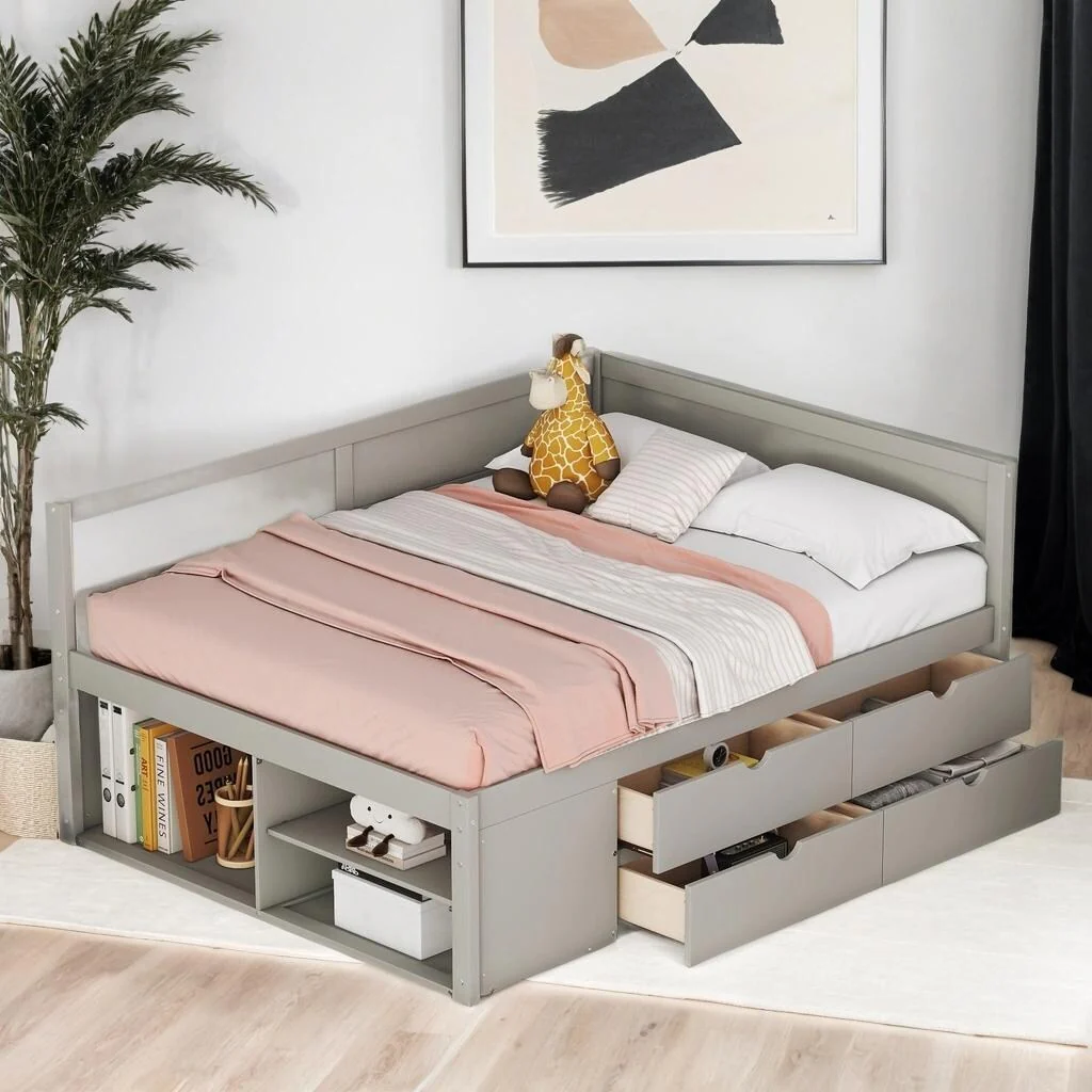 Full Daybed with Drawers and Shelves