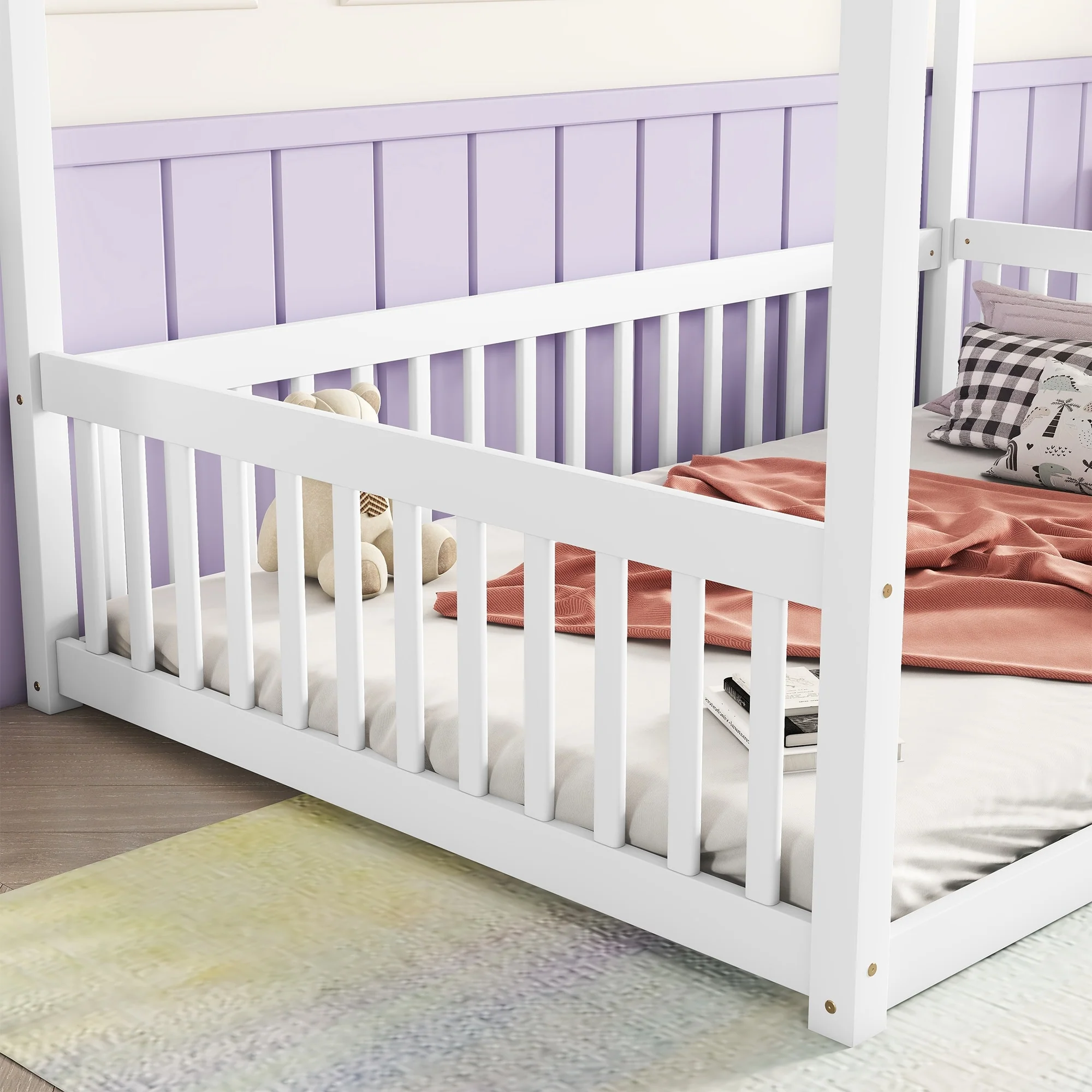 Canopy Frame Floor Bed with Fence