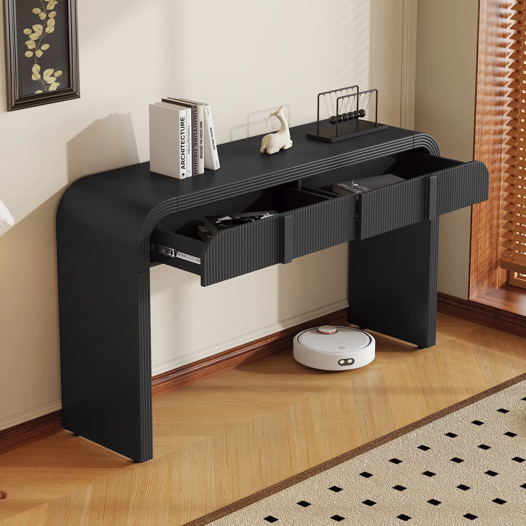Rounded Console Table with 2 Drawers