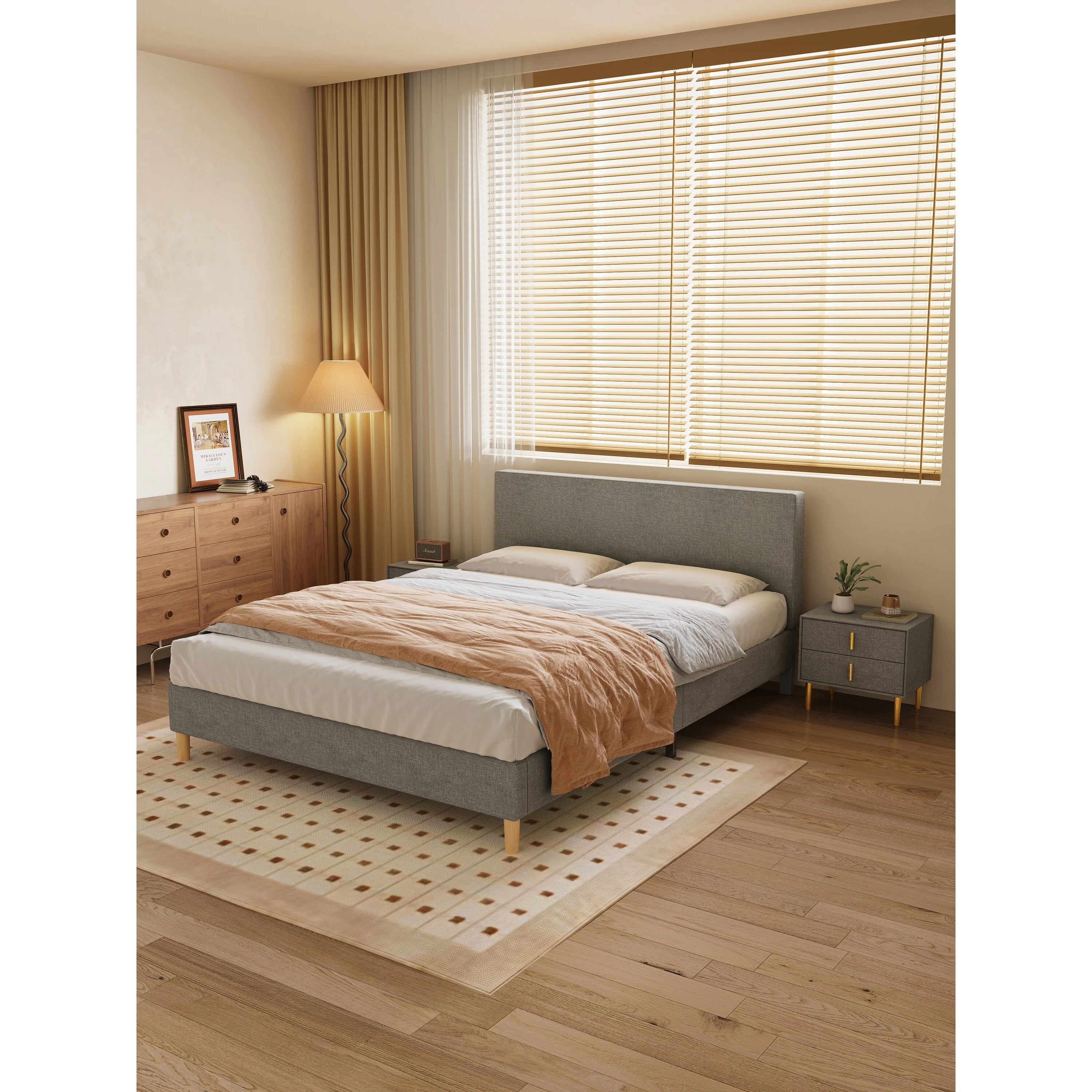 Cotton Linen Fabric Queen size bed