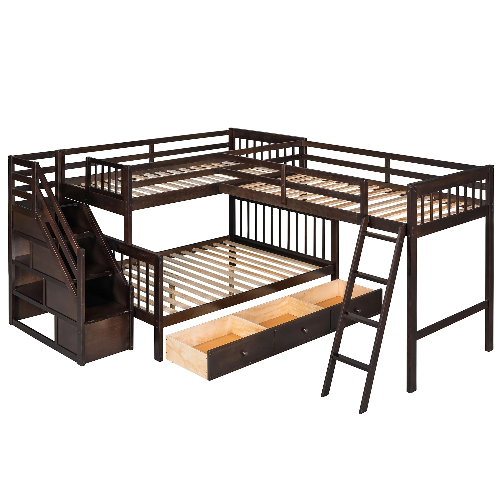 over L-Shaped Bunk Bed With 3 Drawers