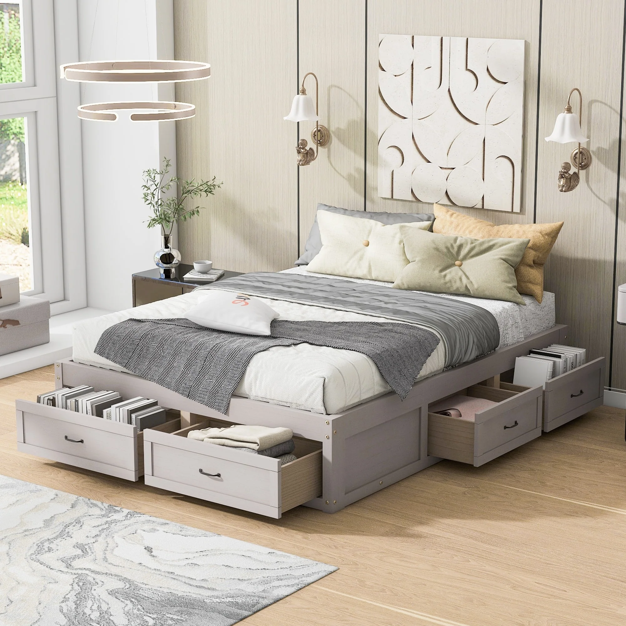Platform Bed with 6 Storage Drawers