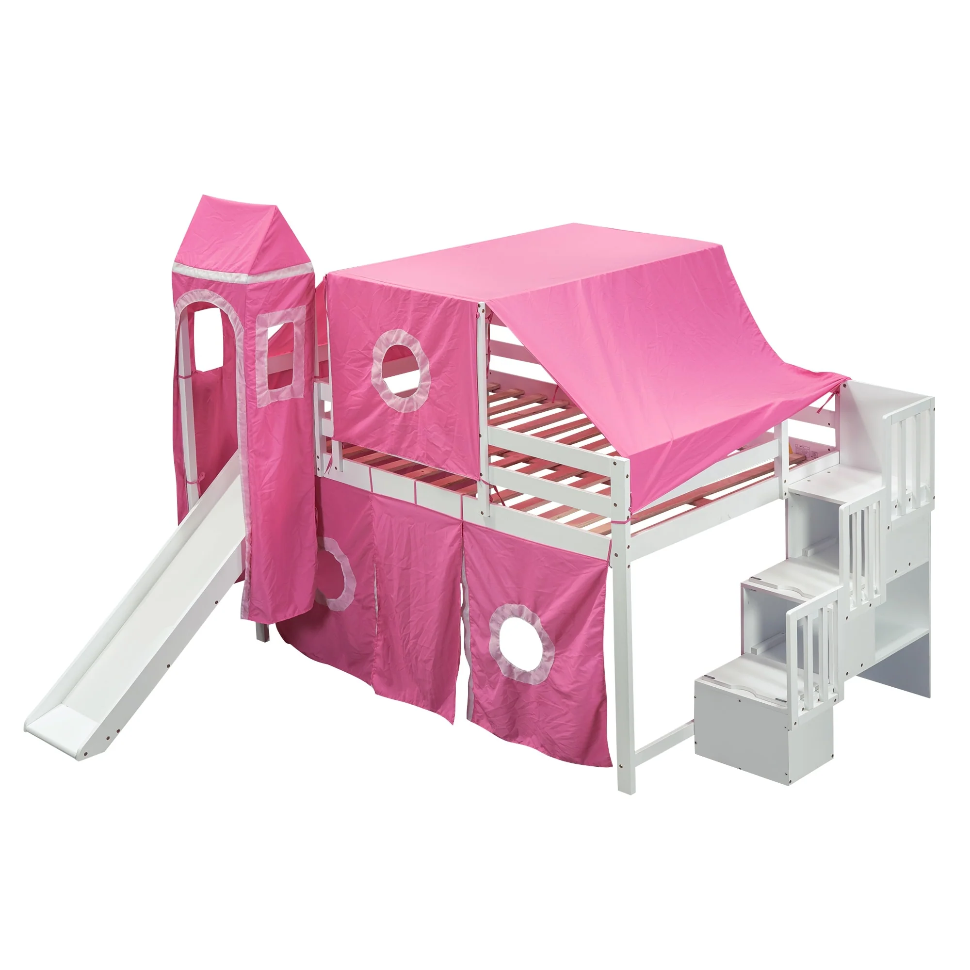 Loft Bed with Tent and Tower - Pink