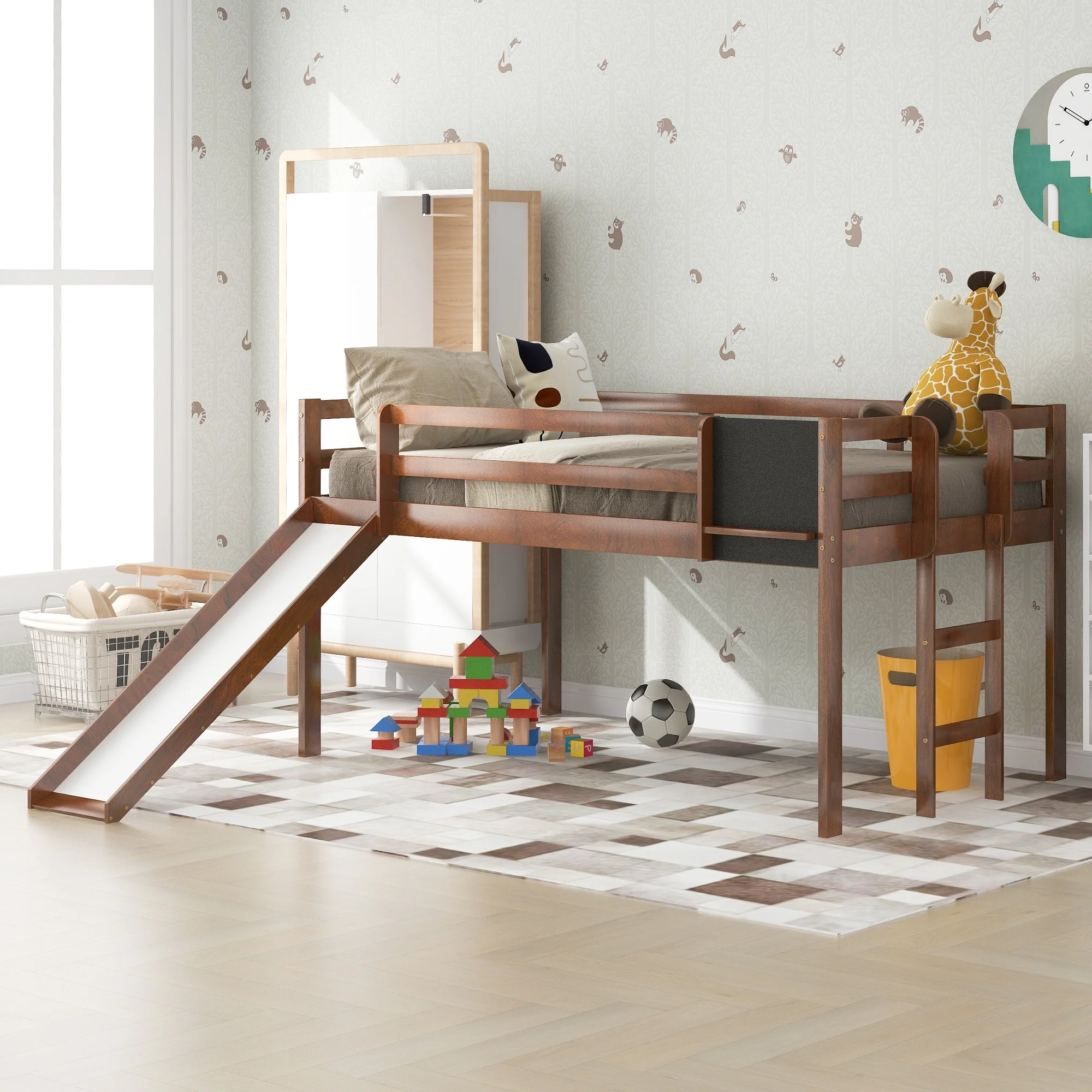 Loft Bed Wood Bed with Slide
