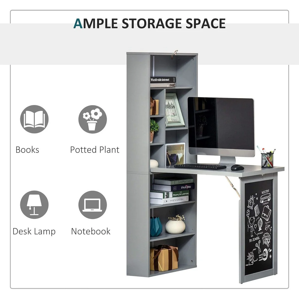 Foldable Computer Desk with Shelves