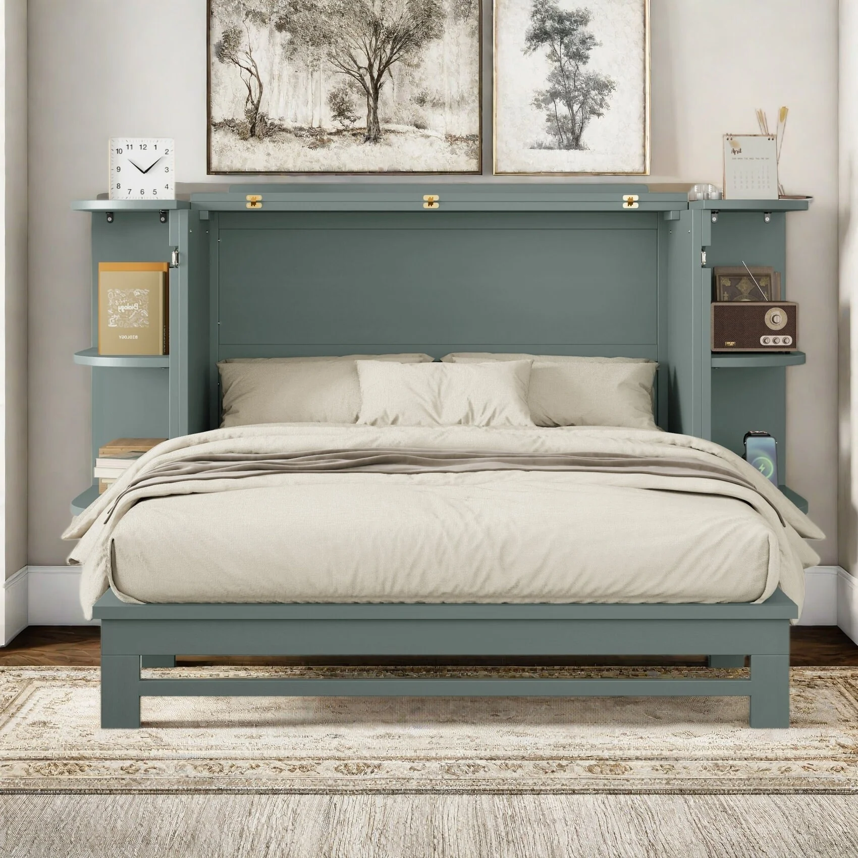 Ceylon Cream Wood Frame Murphy Bed