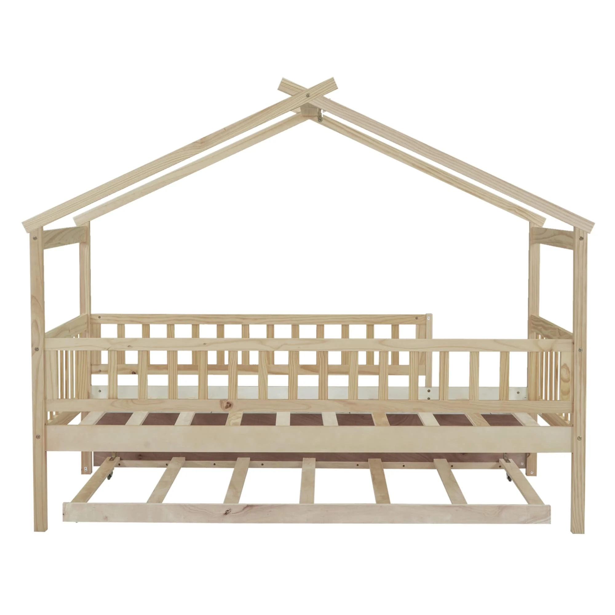 Wooden House Bed with Trundle