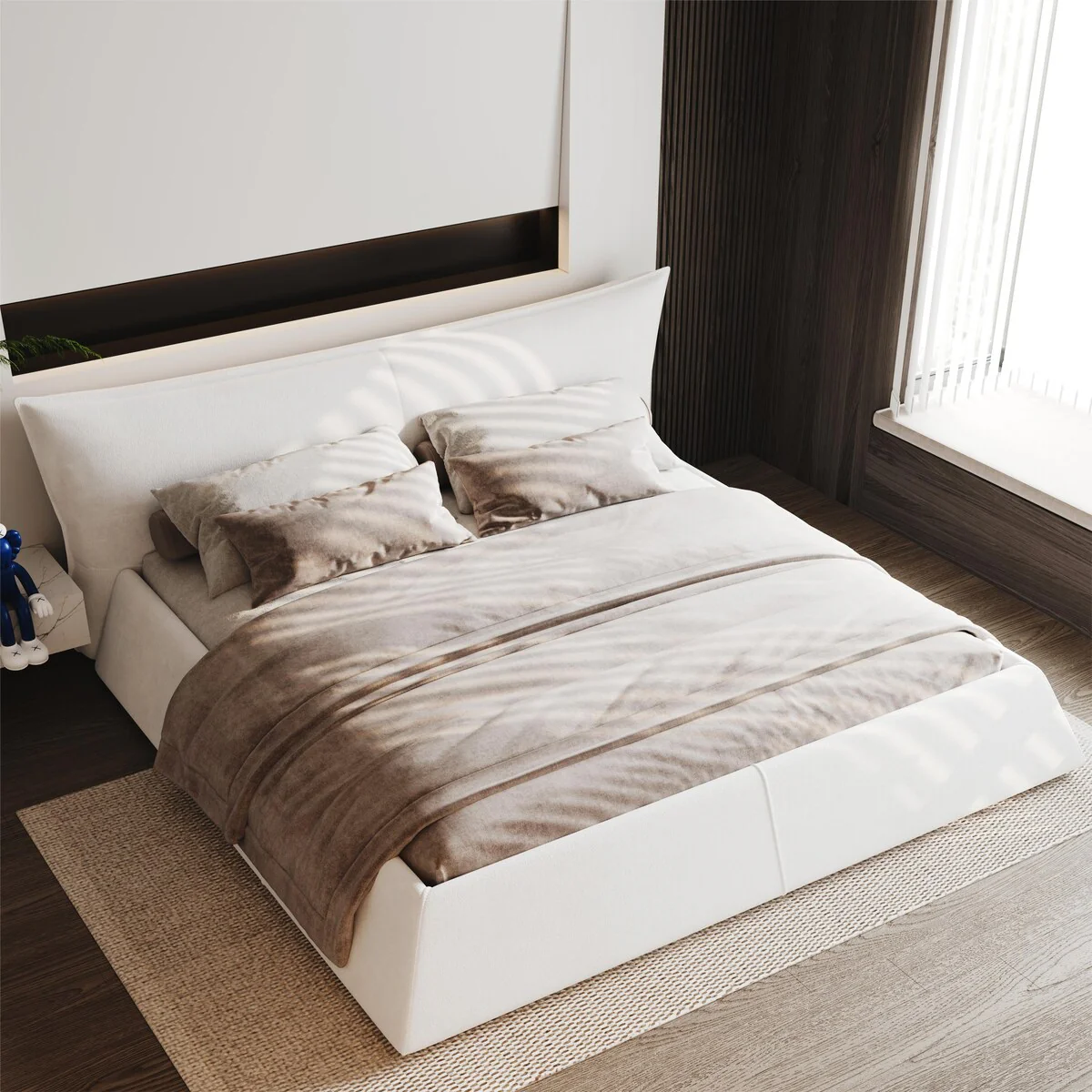 King Size Platform Bed with Velvet Headboard