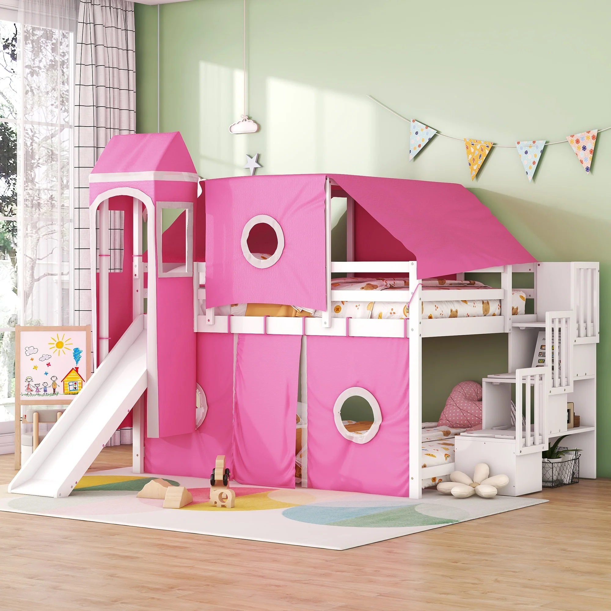 Loft Bed with Tent and Tower - Pink