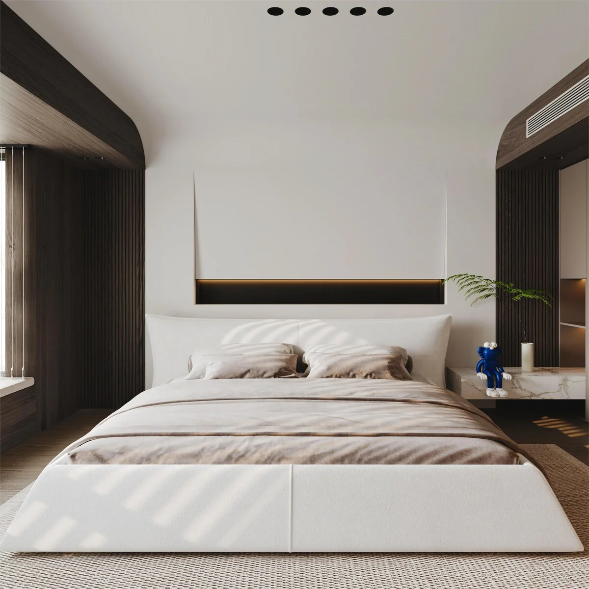 King Size Platform Bed with Velvet Headboard