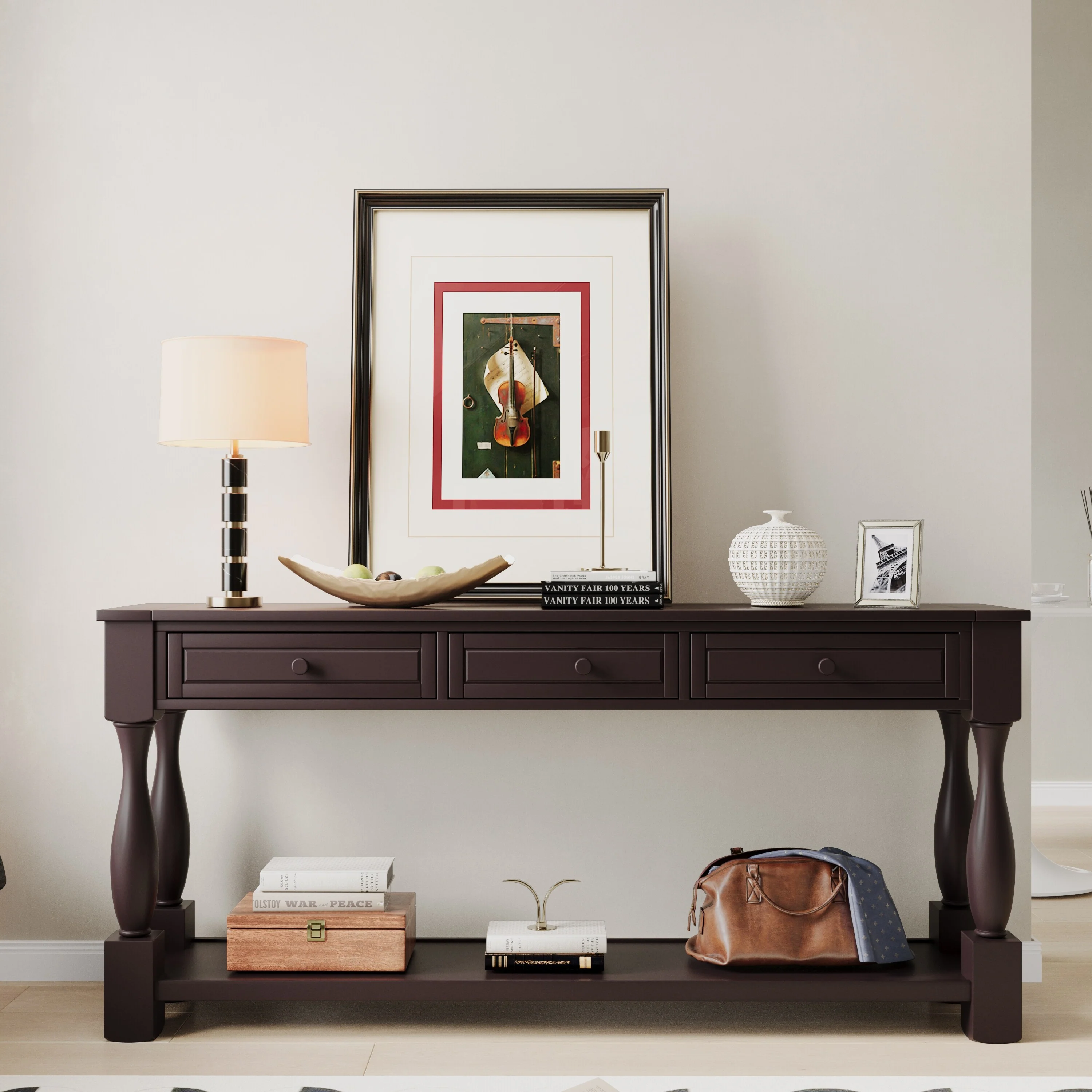 Console Table with Drawers and Shelf