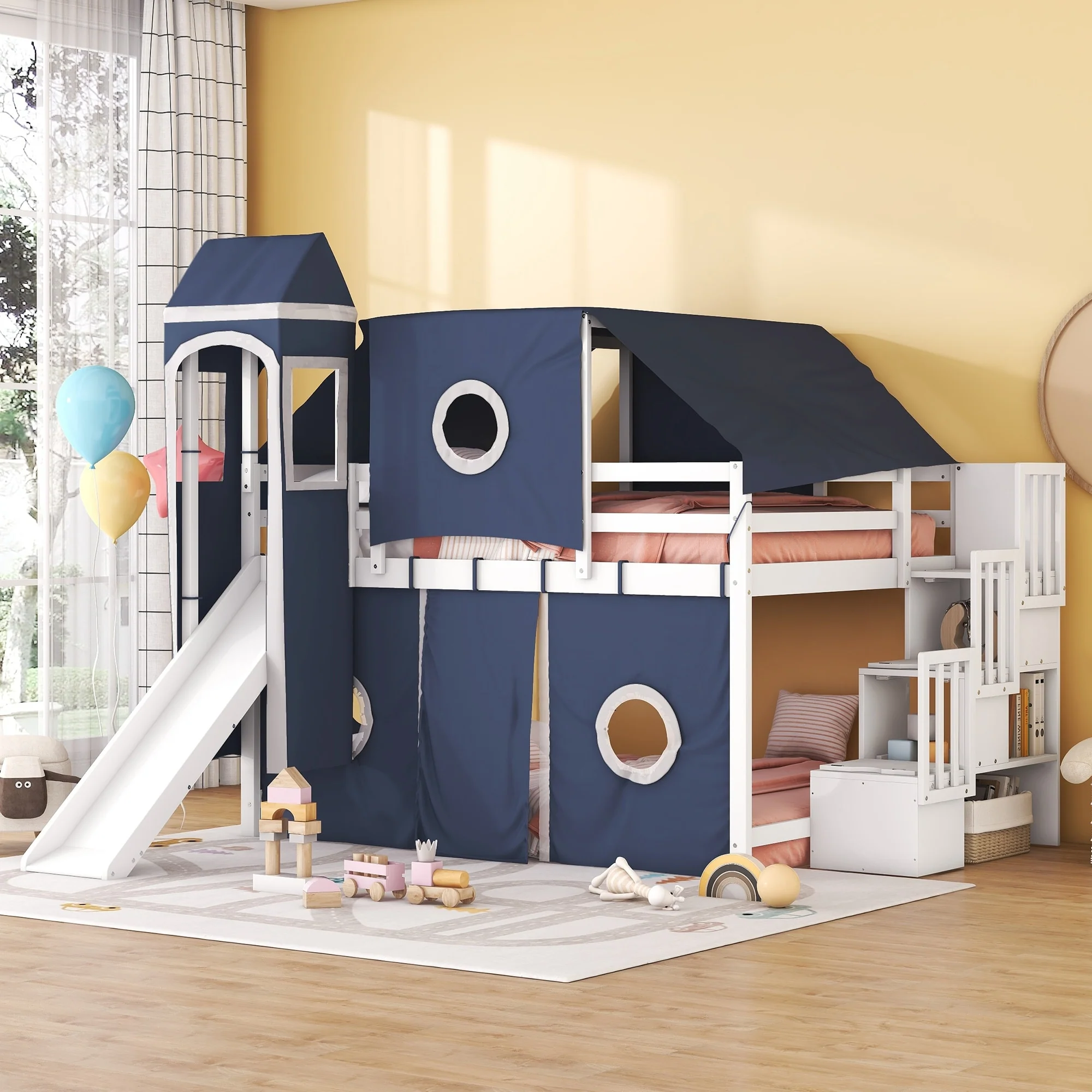 Loft Bed with Tent and Tower - Blue