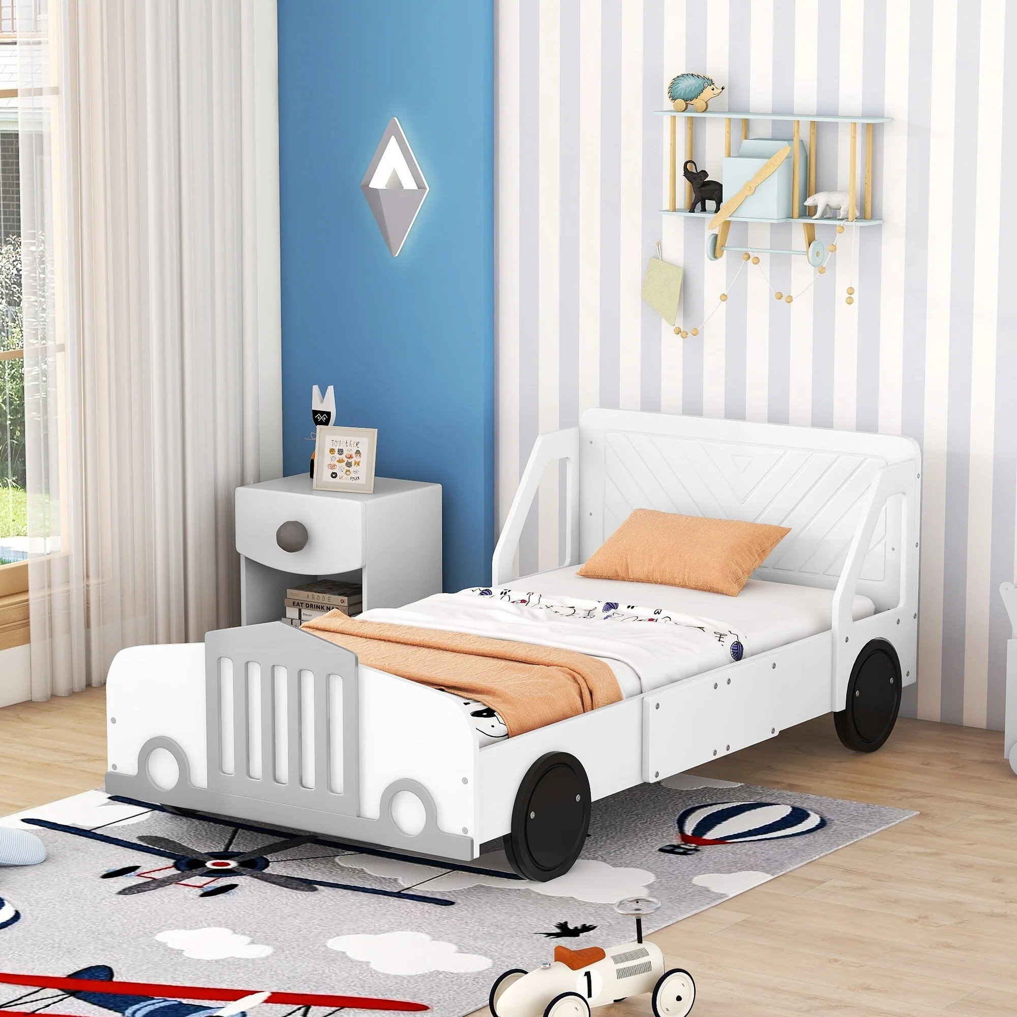 Car-Shaped Platform Bed with Wheels