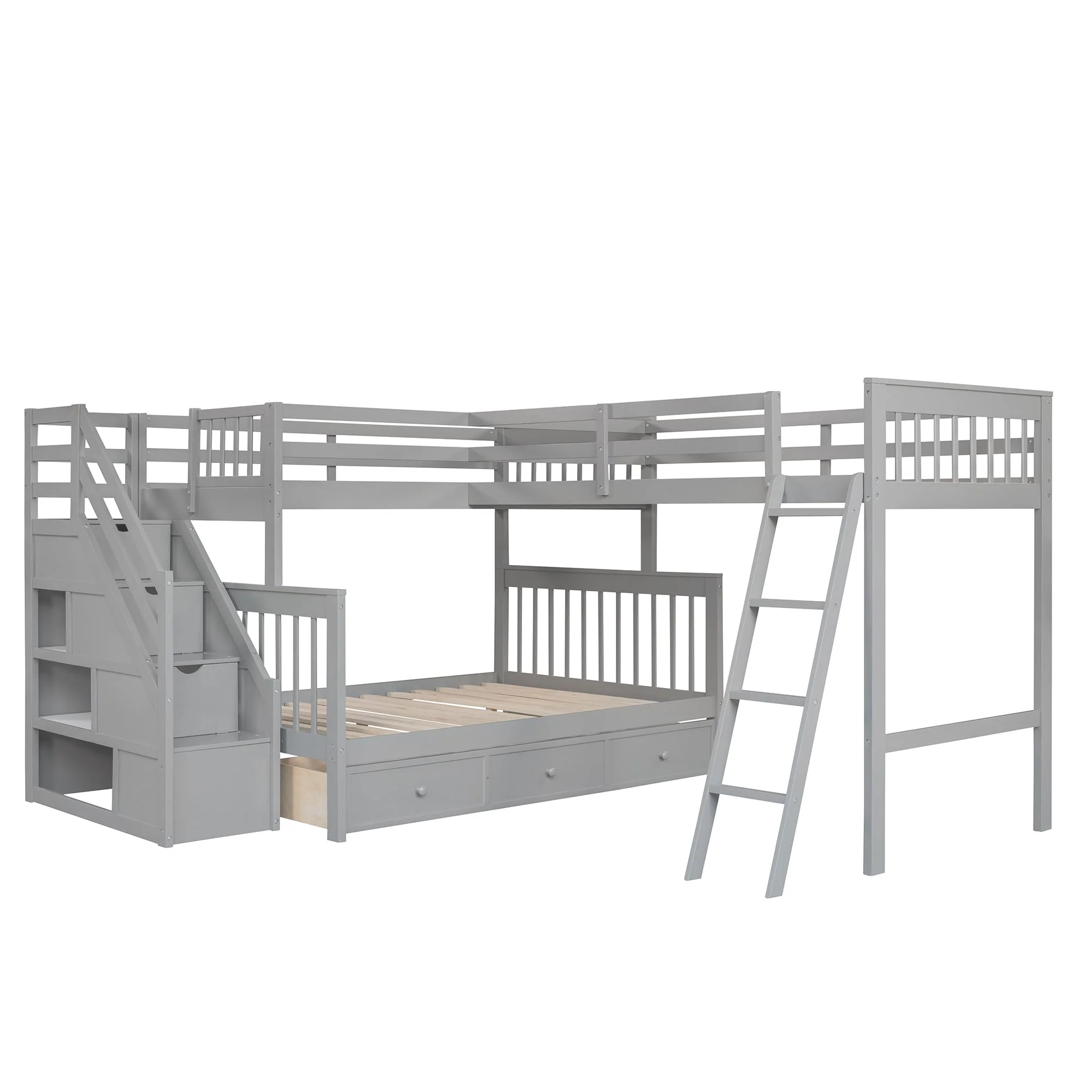 over L-Shaped Bunk Bed With 3 Drawers