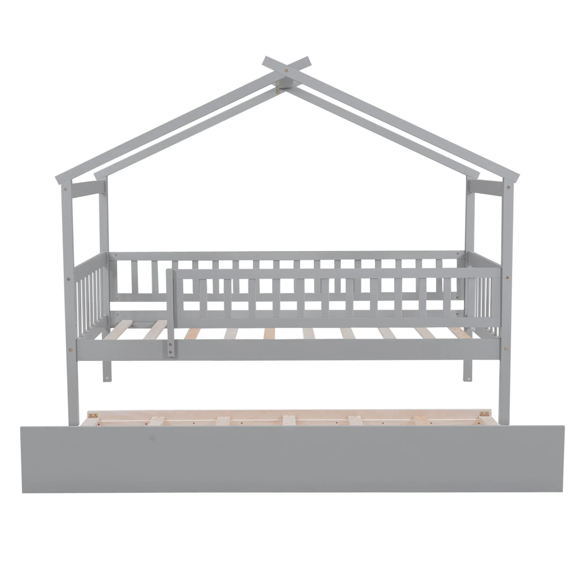 Wooden House Bed with Trundle