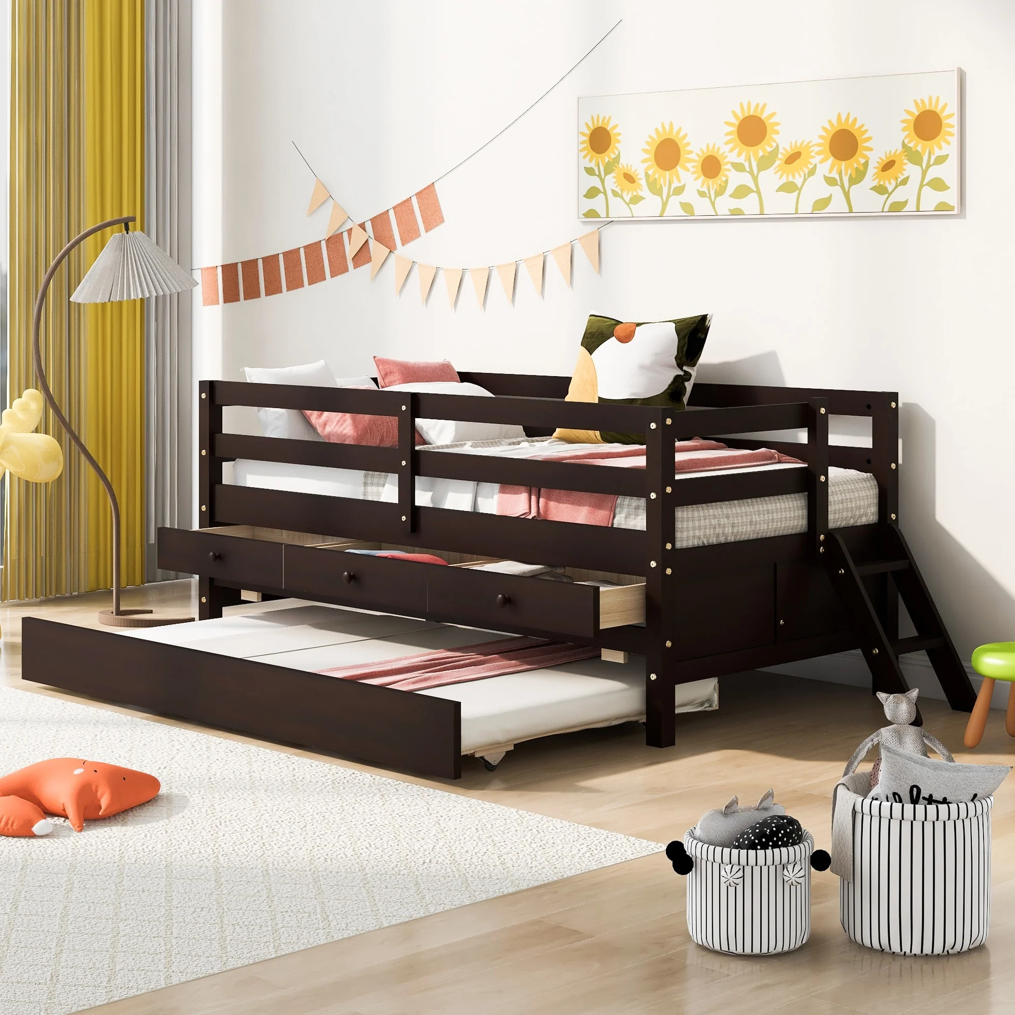 Low Loft Bed with Safety Fence