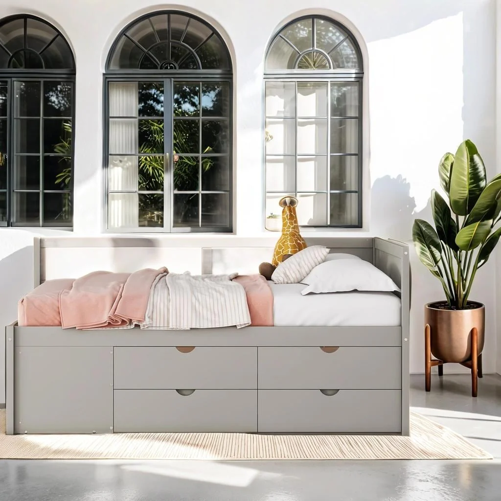 Full Daybed with Drawers and Shelves