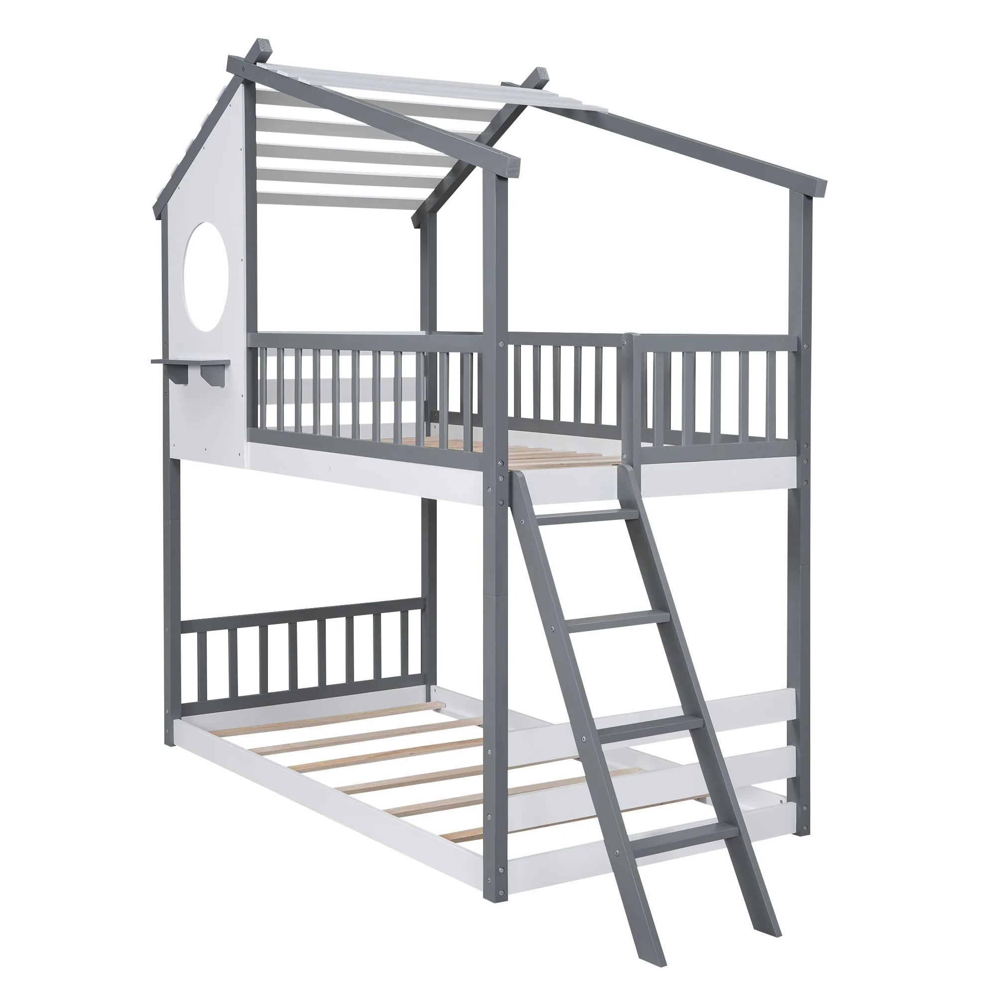 Over Bunk Bed Wood Bed with Roof