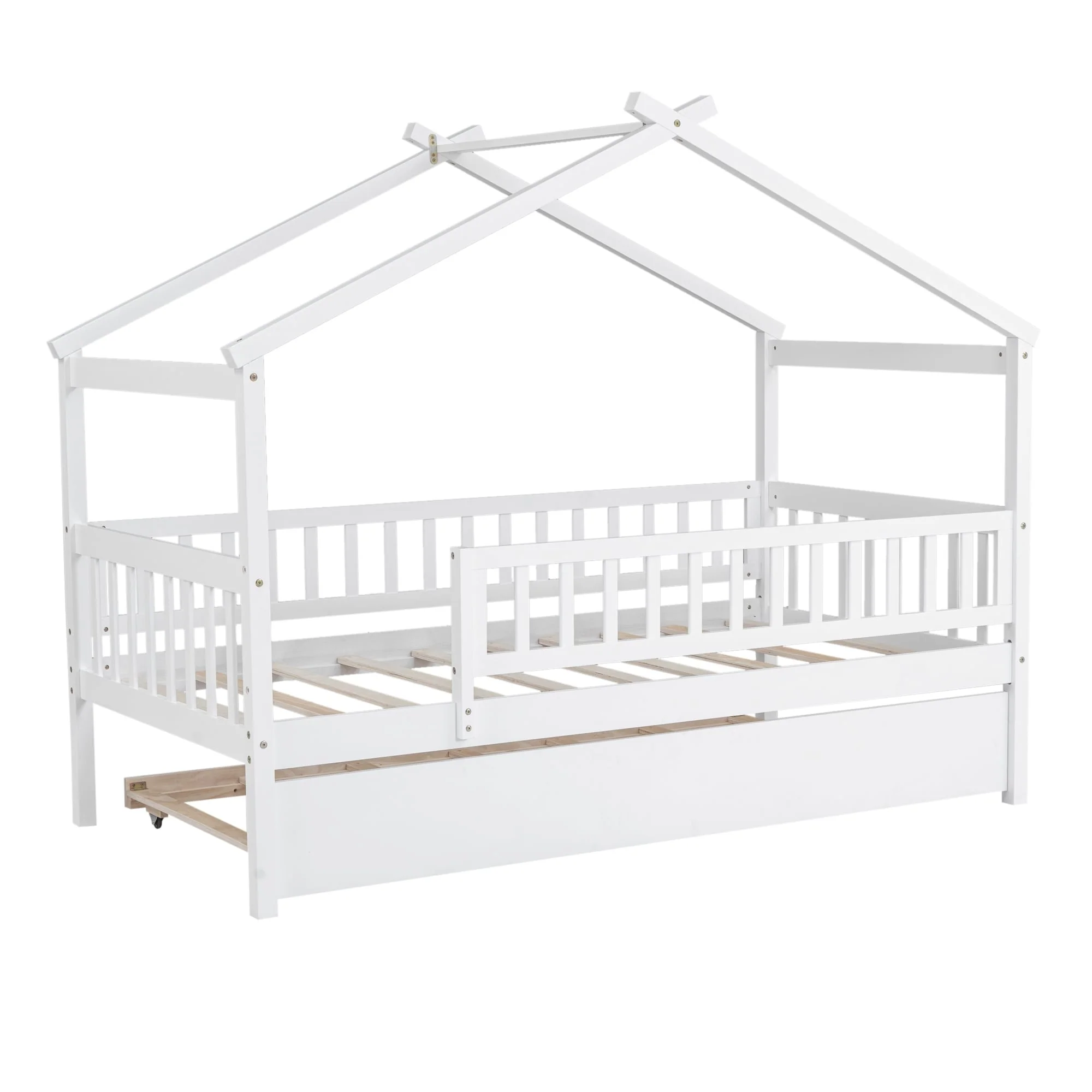 Wooden House Bed with Trundle