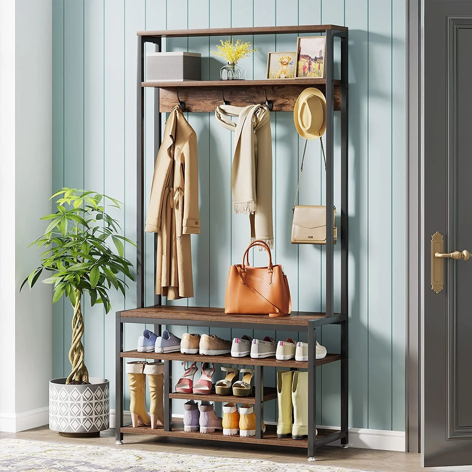 Entryway Bench with Coat Rack