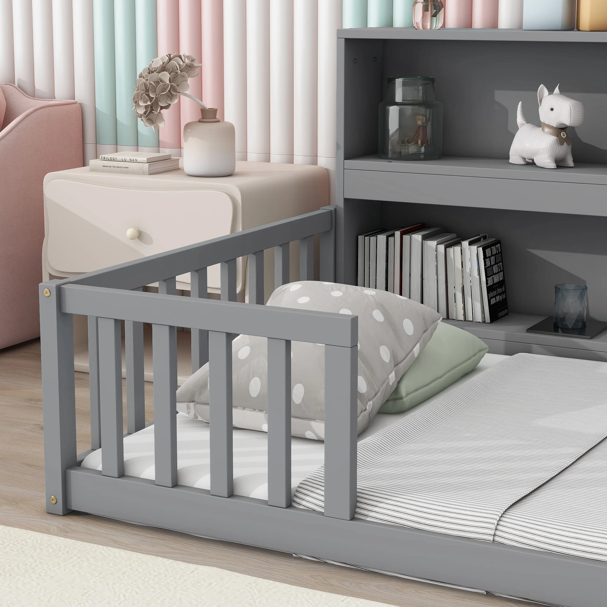 Floor Bed with Bedside Bookcase