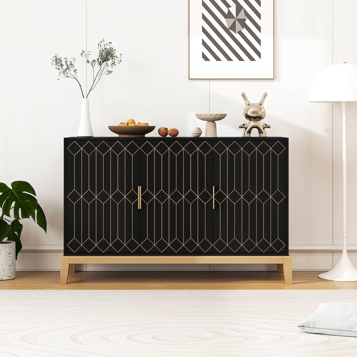 Carved Line 3 Door Storage Cabinet