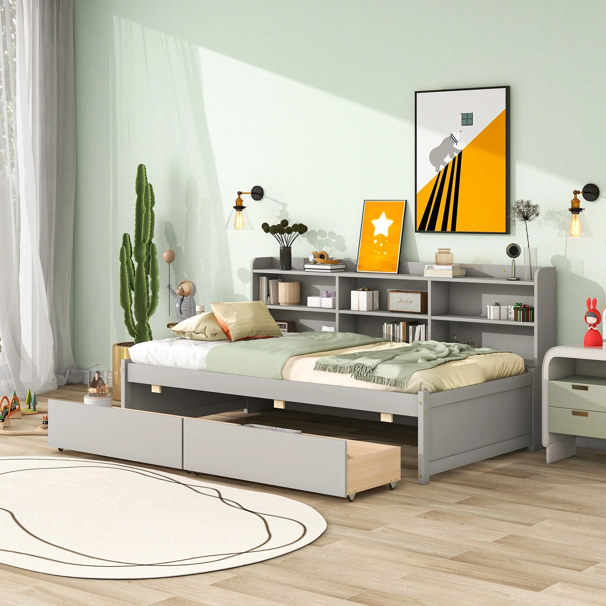 Bed with Side Bookcase