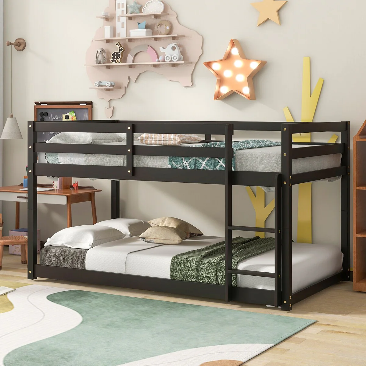 Black Twin over Twin Wood Bunk Bed