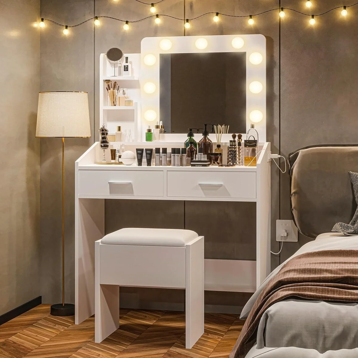 Vanity Desk with Mirror and Lights