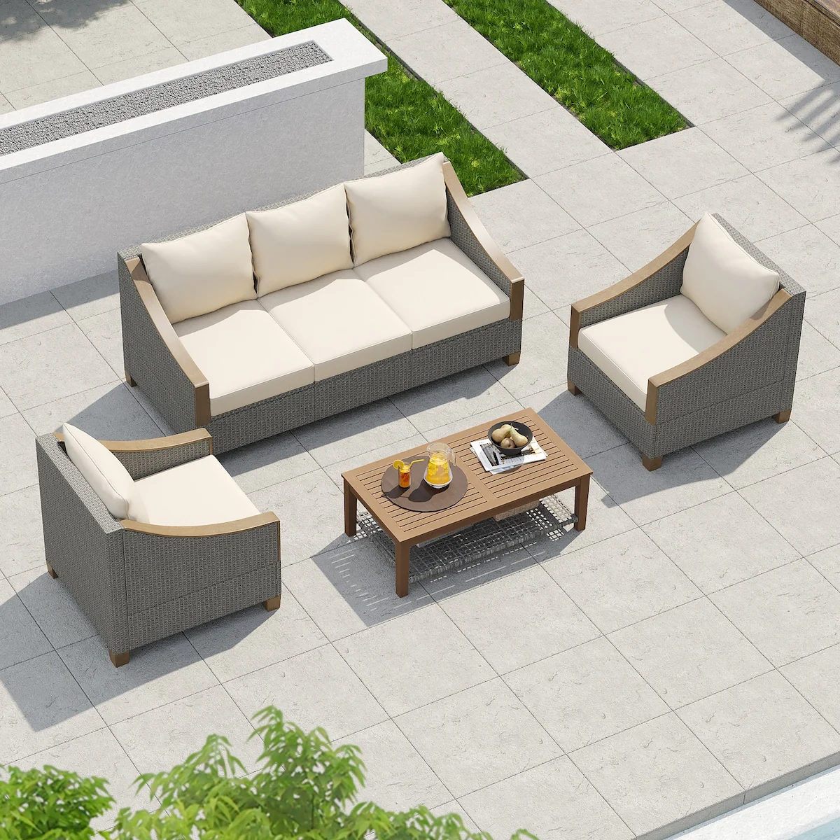 4-Piece Rattan Outdoor Conversation Sofa Set